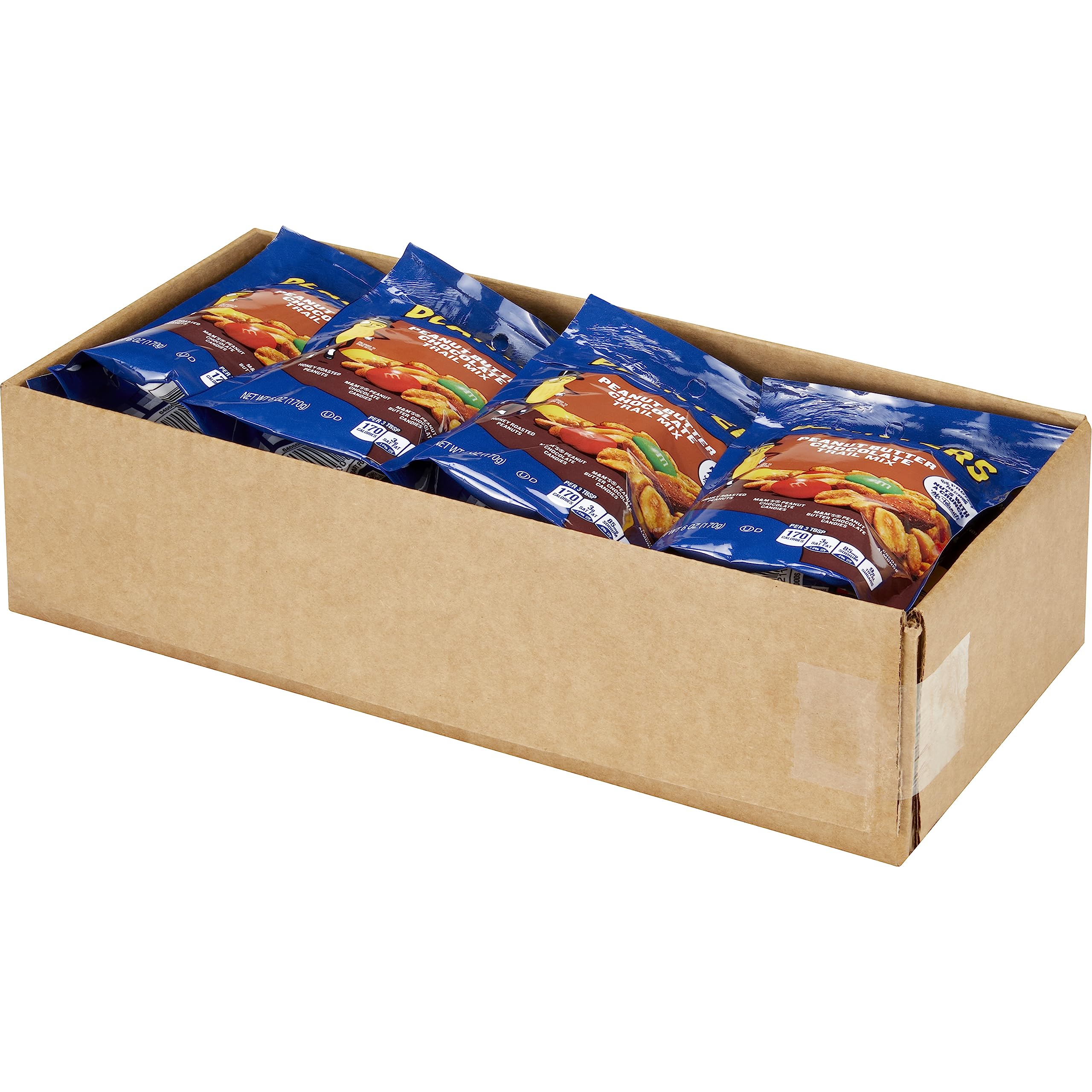 Planters Peanut Butter Chocolate Trail Mix with Honey Peanuts, M&M Peanut Butter & Peanut Chocolate Candies, Cocoa Almonds - 12 Pack (6 oz Bags) - Perfect for Hiking, Snacking & Office Breaks