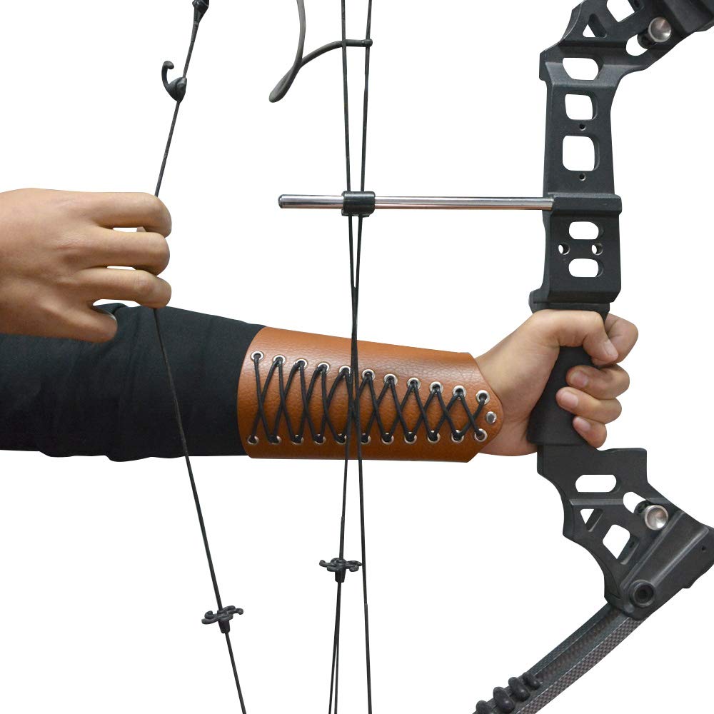 AMEYXGS Adjustable Leather Archery Arm Guard Protector - Left & Right Hand Compatible - Traditional Bow Armor for Target Practice & Hunting