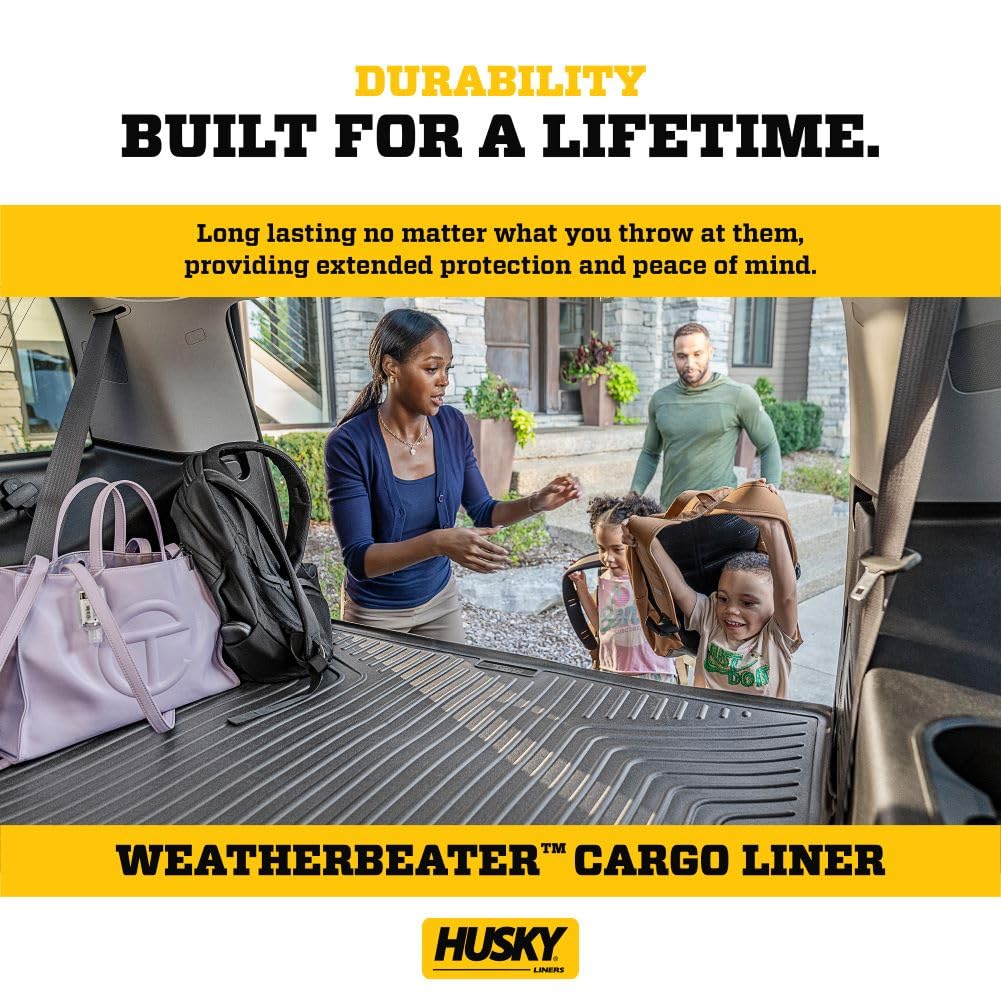 Husky Liners Weatherbeater Cargo Liner for 2022-2025 Infiniti QX60 & Nissan Pathfinder | 2nd Row Back Protection | Foldable Design with 3rd Row Access | 1-Piece Black Car Trunk Mat (25701) | Perfect for Road Trips, Grocery Hauling & Pet Transport