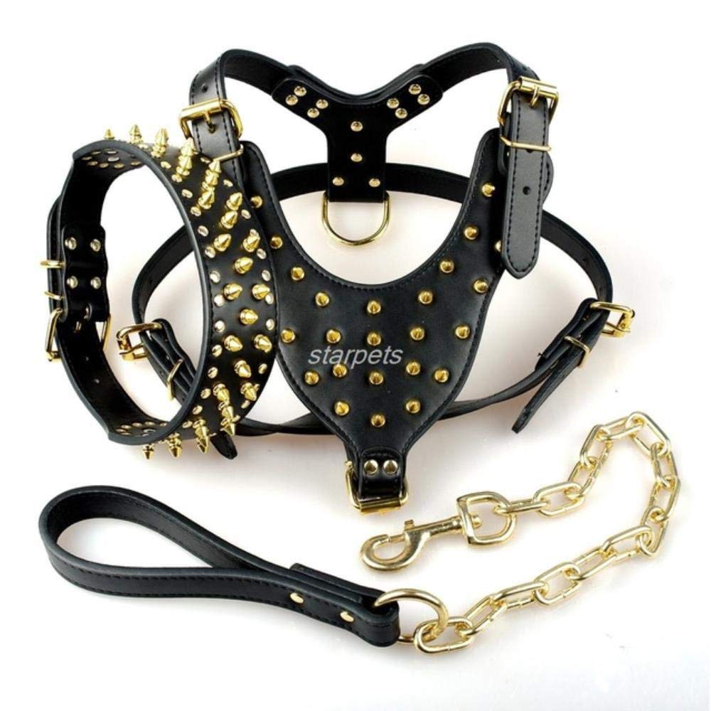 TYUXINSD Solid Leather Dog Harness & Leash Set - Adjustable Chest Harness for Medium Dogs (Pitbull, Bulldog, Bull Terrier) 26-34 inch - Stylish & Durable (Pink/L, Black/M) - Perfect for Walking, Training & Outdoor Adventures