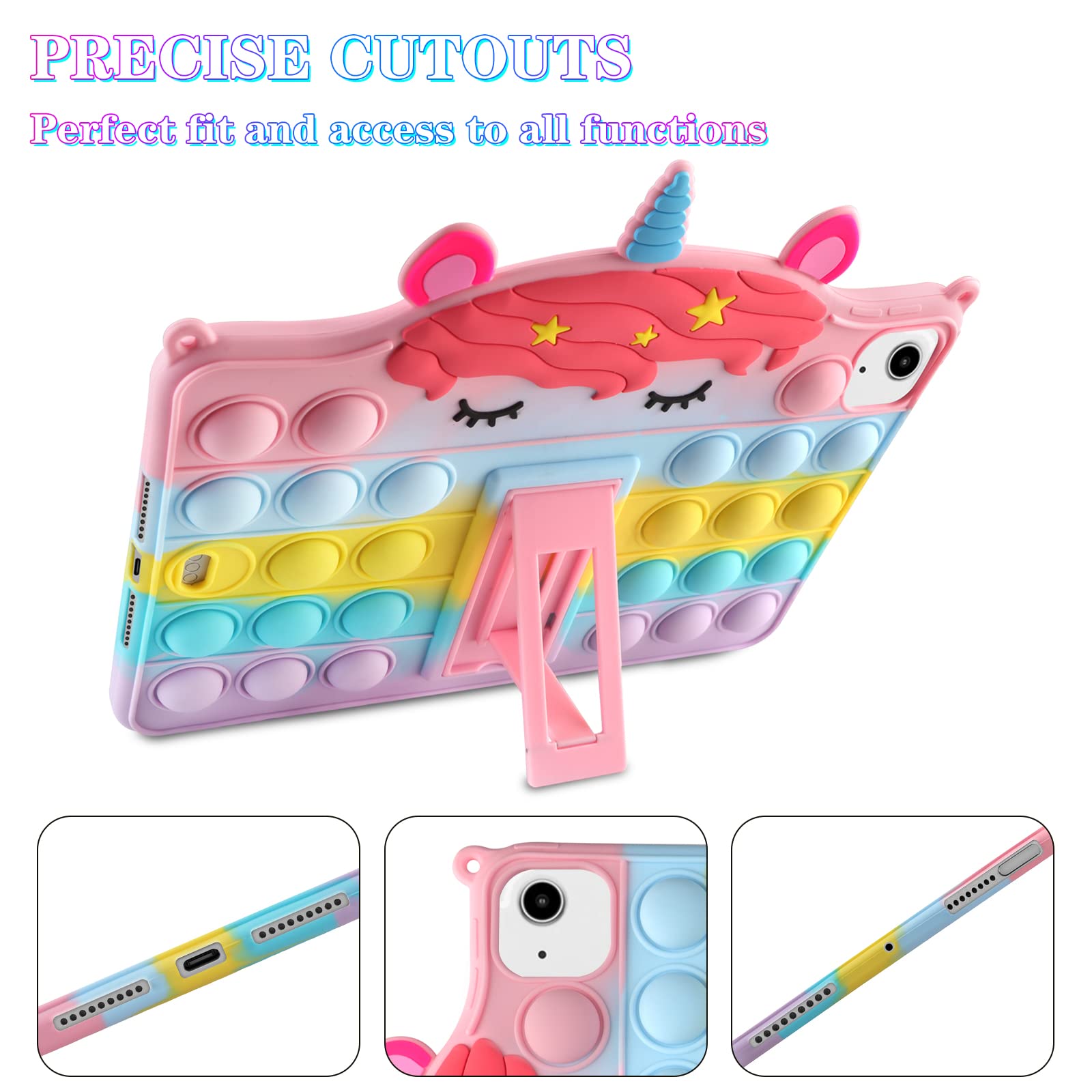 WESADN iPad Air 5th/4th Generation Case 10.9 inch - Cute Silicone Protective Cover with Kickstand, Lanyard & Keychain - Bubble Fidget Design for Girls & Women - Compatible with iPad Air 2020/2022 Models (Colorful) - Perfect for School, Work & Travel Protection