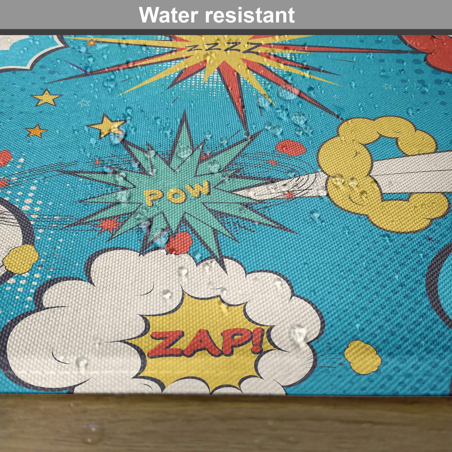 Lunarable Superhero Place Mats Set of 4 - Pop Art Style Comic Speech Bubbles with Funny Humor Expressions (Boom, Splash, Bang) | Washable Fabric Dining Table Placemats | Standard Size (Cream & Blue) | Perfect for Superhero-Themed Parties, Comic Book Lovers, and Fun Family Meals