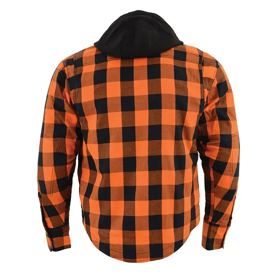 Milwaukee Leather Men's Orange & Black Armored Flannel Biker Shirt with Reinforced Fibers - Durable Motorcycle Riding Gear for Harley Davidson & Cruiser Bikes