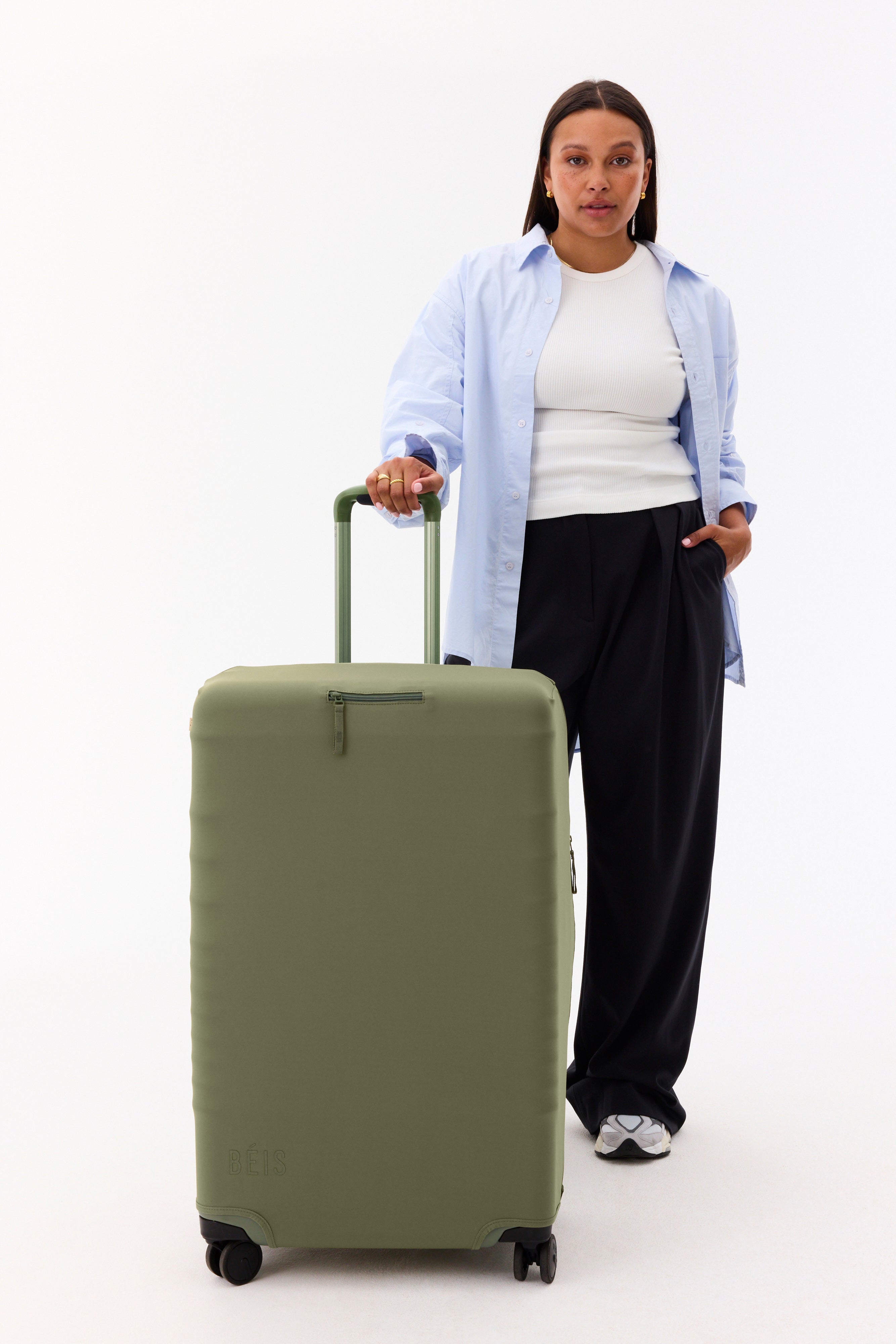 Olive Large Check-In Luggage Cover - Durable Waterproof Suitcase Protector for Travel | Perfect for Airports, Business Trips & Vacations