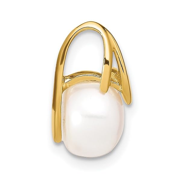 14K Solid Yellow Gold 8mm White Button Freshwater Cultured Pearl Necklace - Elegant Pendant Charm Slide for Women, Perfect for Weddings, Parties & Special Occasions
