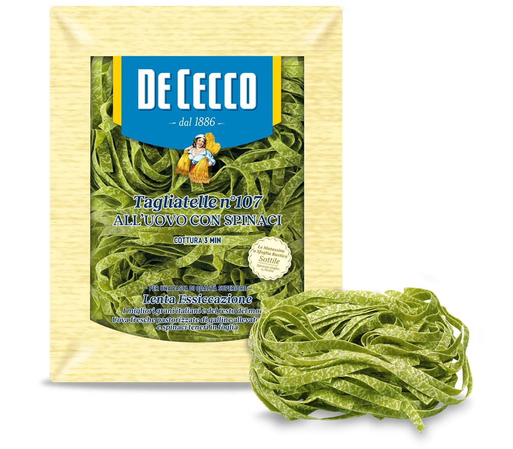De Cecco Egg Spinach Tagliatelle Pasta No.107 - 8.8 oz | Premium Italian Pasta for Gourmet Meals & Healthy Cooking