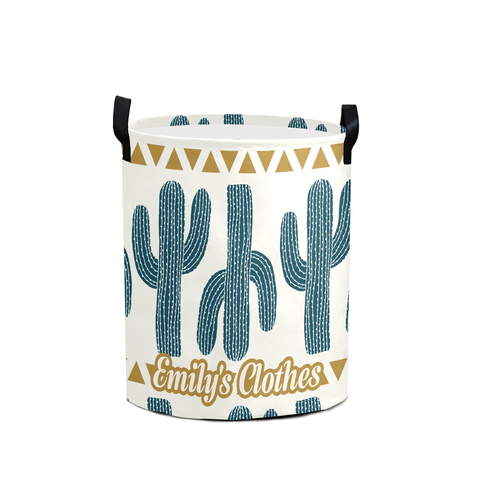 Custom Cactus Stripes Laundry Hamper - Waterproof Collapsible Drawstring Storage Basket with Handle (50cm x 36cm) for Clothes, Toys, and Home Organization | Perfect for Bedroom, Nursery, and Laundry Room