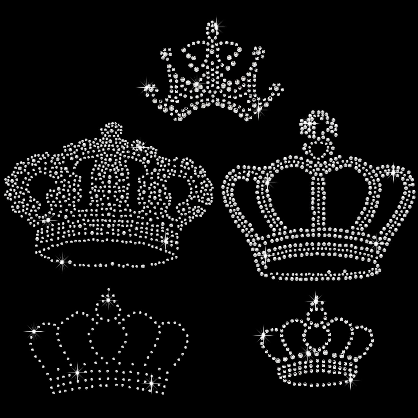 FINGERINSPIRE 5pcs Crown Iron-on Crystal Rhinestone Decals - Large Hotfix Rhinestone Transfer Patches for Clothing, DIY Embellishment (Perfect for T-Shirts, Jeans, Jackets & Costume Design)