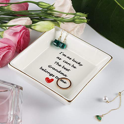 Best Personalized Gifts for Grandma from Grandson & Granddaughter - Elegant Jewelry Tray & Ring Dish Holder - Perfect Mother's Day & Birthday Gift Ideas for Grandmother - Great for Jewelry Organization & Home Decor