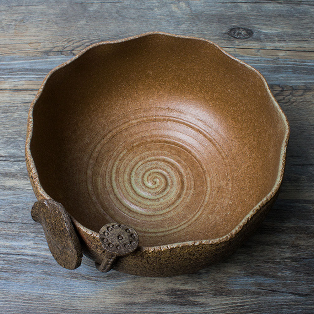 Handmade Coarse Pottery Lotus Tea Washer - Ceramic Tea Cup Cleaner for Loose Leaf & Matcha - Perfect for Tea Ceremonies, Zen Meditation & Japanese Tea Sets