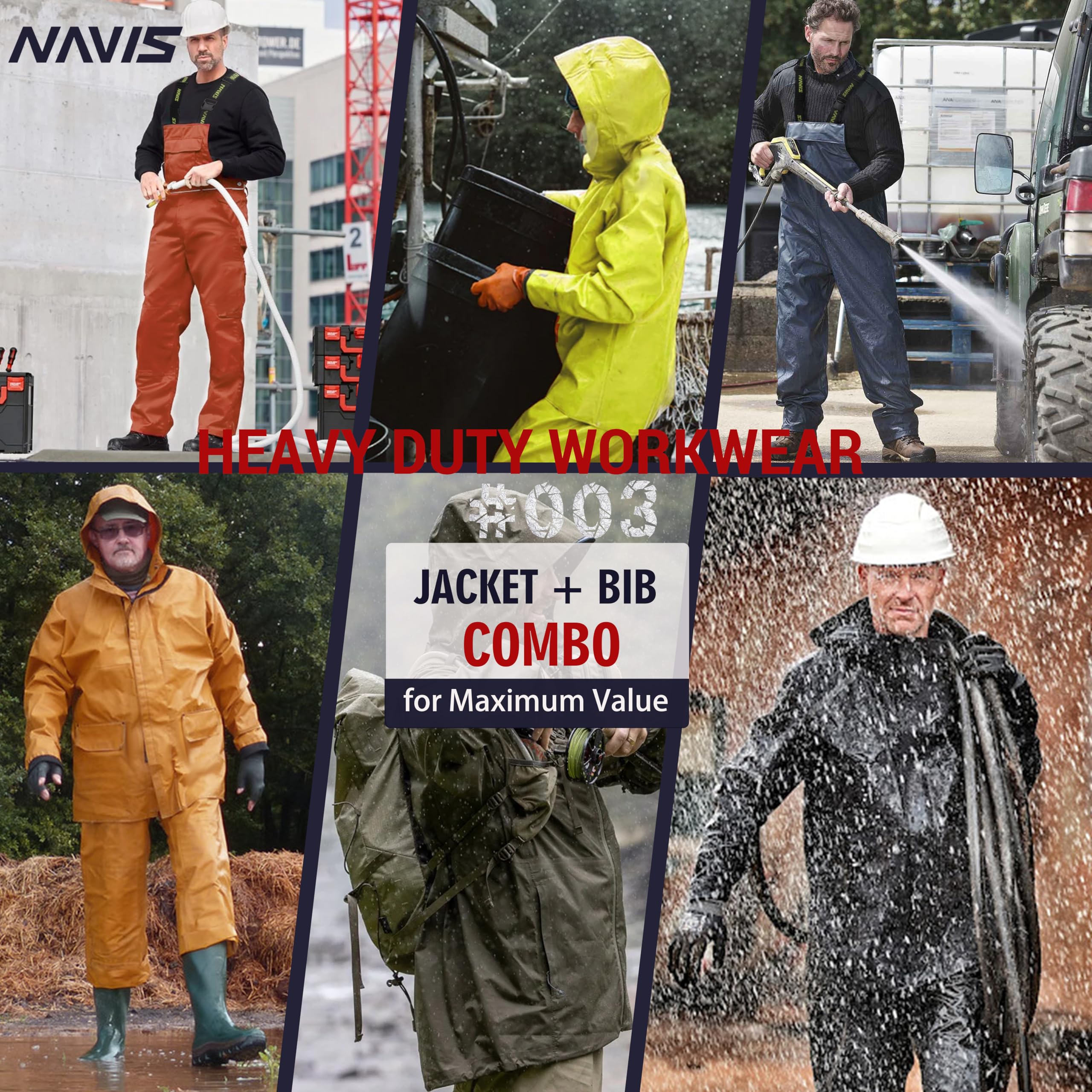 Men's Waterproof Workwear Rain Suit Set - PRO Jacket & Bib Overalls for Outdoor Construction, Fishing & Heavy Duty Protection | All-Weather Safety Gear for Roofing, Landscaping & Industrial Work