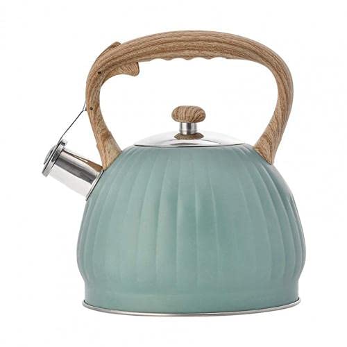 Large Capacity Stainless Steel Pumpkin-Shaped Tea Kettle - Dust-Proof Gas & Induction Stove Compatible - Perfect for Boiling Water, Making Coffee & Tea in Kitchen, Camping & Outdoor Use (Green)