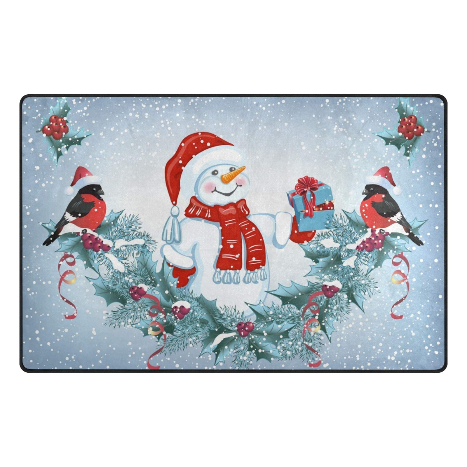 Christmas Garland Snowman in Santa Hat Doormat - 31 x 20 Inch Holiday Decor for Indoor & Outdoor Use - Perfect for Front Door, Porch, Bathroom & Festive Home Entrance