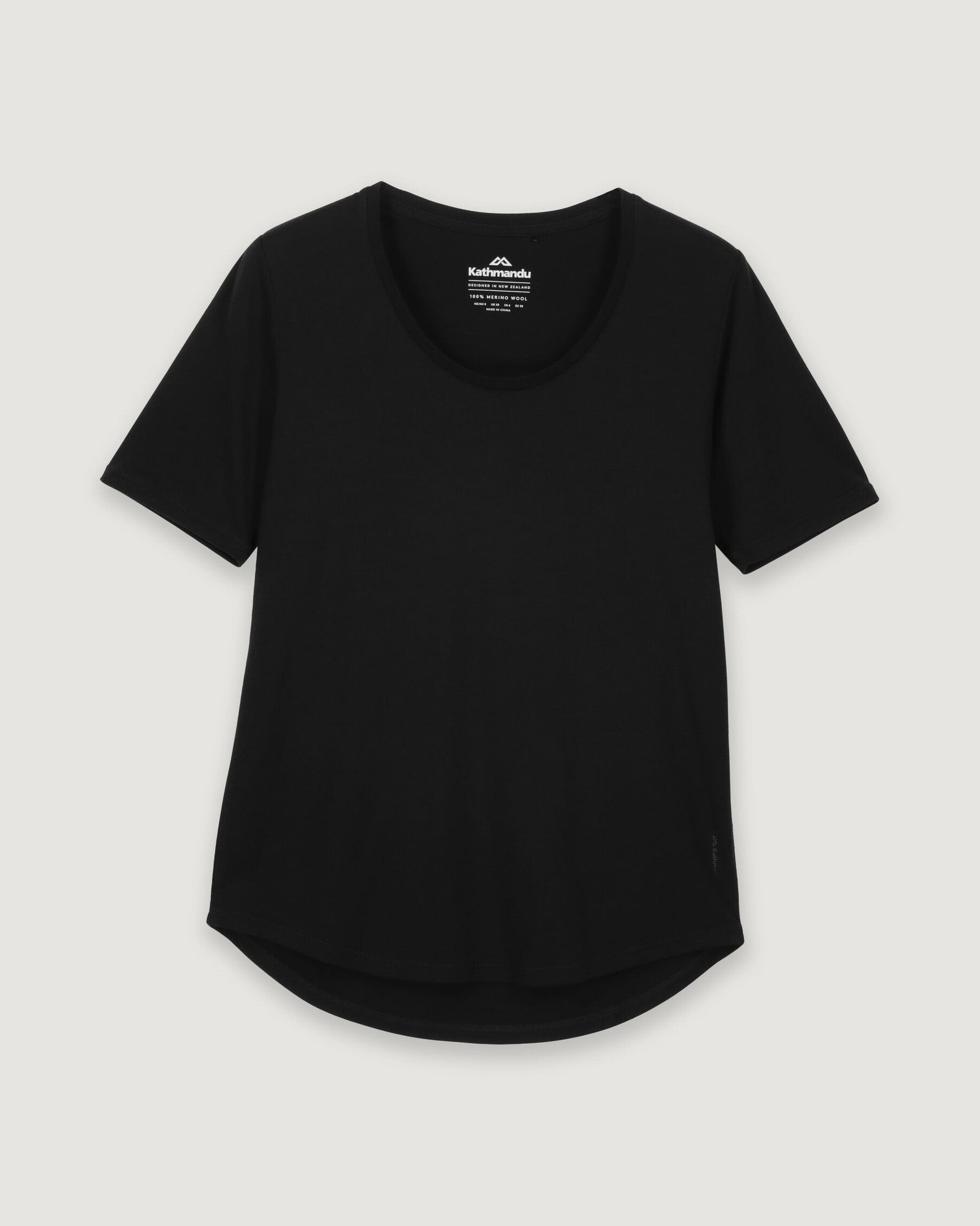 Women's 100% Merino Wool Short Sleeve Scoop Neck Tops - Soft & Breathable Summer Shirts for Hiking, Yoga & Casual Wear - Black