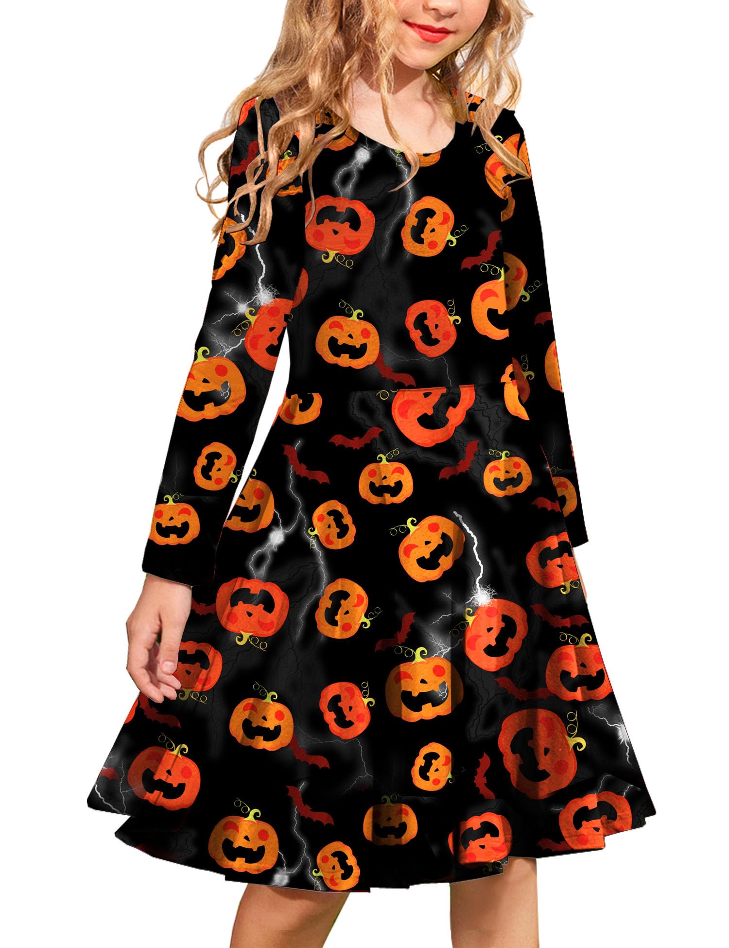 Arshiner Girls Long Sleeve Stretchy A-Line Twirly Skater Dress - Soft Comfortable Stretch Fabric for School, Party & Everyday Wear - Perfect for Dance Classes, Birthday Parties, Christmas Celebrations - Great Gift for Birthdays & Holidays | Ideal for School Performances, Playdates, Tea Parties, Ballet Practice & Seasonal Festivities | Versatile for Casual Outings, Family Gatherings, Photo Shoots & Special Occasions | Perfect for School, Playdates, Parties, Holidays, and Everyday Wear
