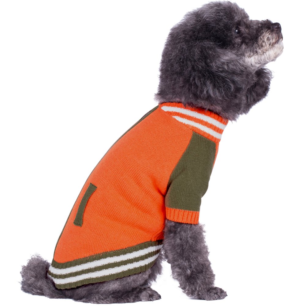 Orange Baseball Jacket Style Dog Sweater - Blueberry Pet Weekender Pullover for Small Dogs, 12
