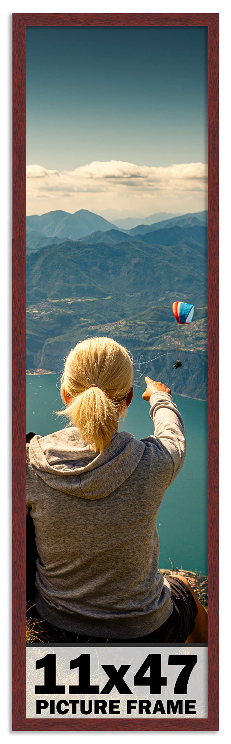 CountryArtHouse 11x47 Inch Solid Mahogany Wood Picture Frame Kit - Premium Brown Wooden Photo Frame with UV Protective Acrylic, Acid-Free Foam Backing & Hanging Hardware - Perfect for Wall Art, Family Photos, and Home Decor