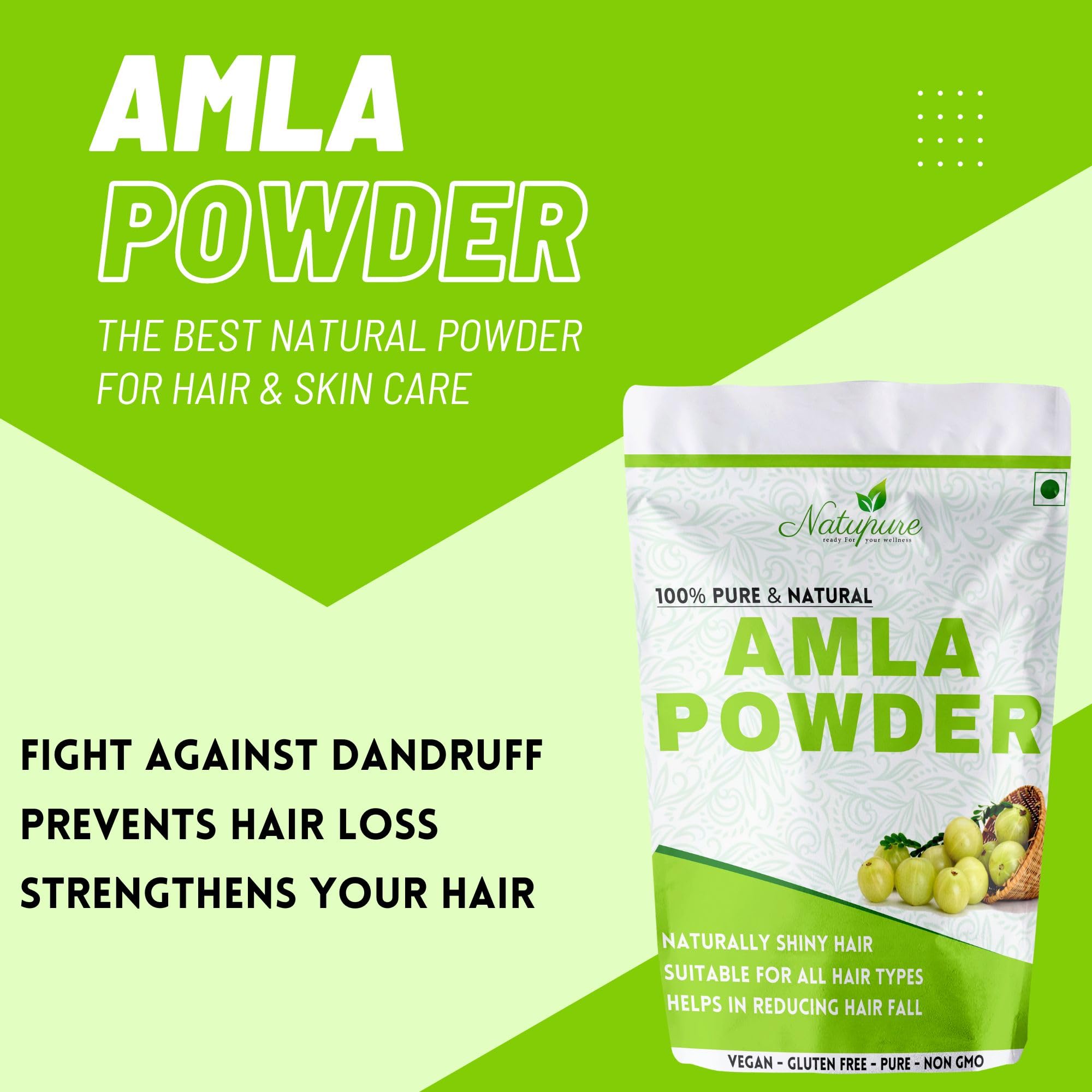 Natupure 100% Natural Amla Powder for Hair Growth & Care | No Preservatives, 50g | Ayurvedic Hair Treatment for Shine & Strength