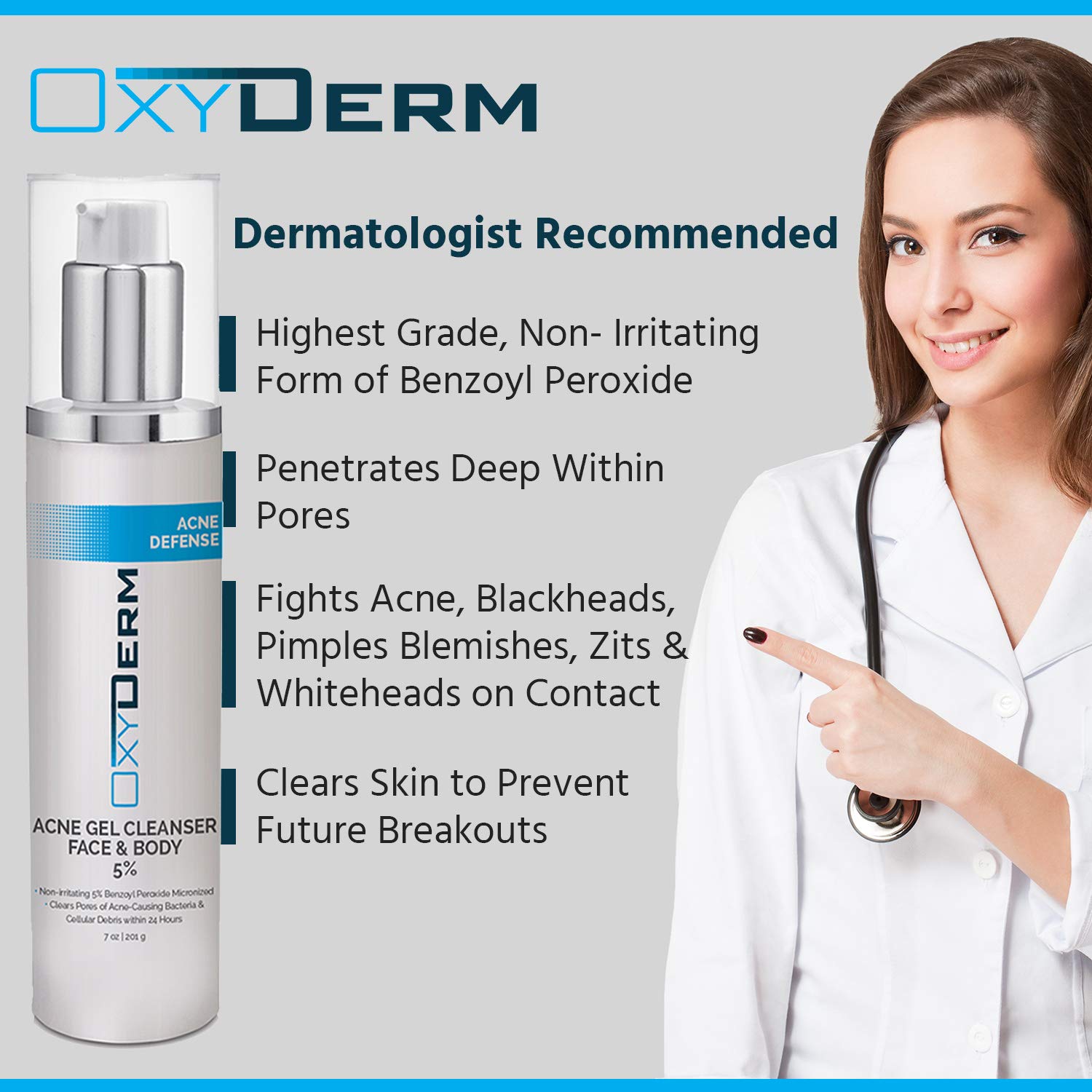 5% Benzoyl Peroxide Acne Face Wash - Clinically Proven Treatment for Cystic Breakouts, Oily Skin & Clogged Pores | Fights Blackheads, Whiteheads & Pimples | Gentle Daily Cleanser for Teens & Adults | Perfect for Morning & Night Skincare Routine