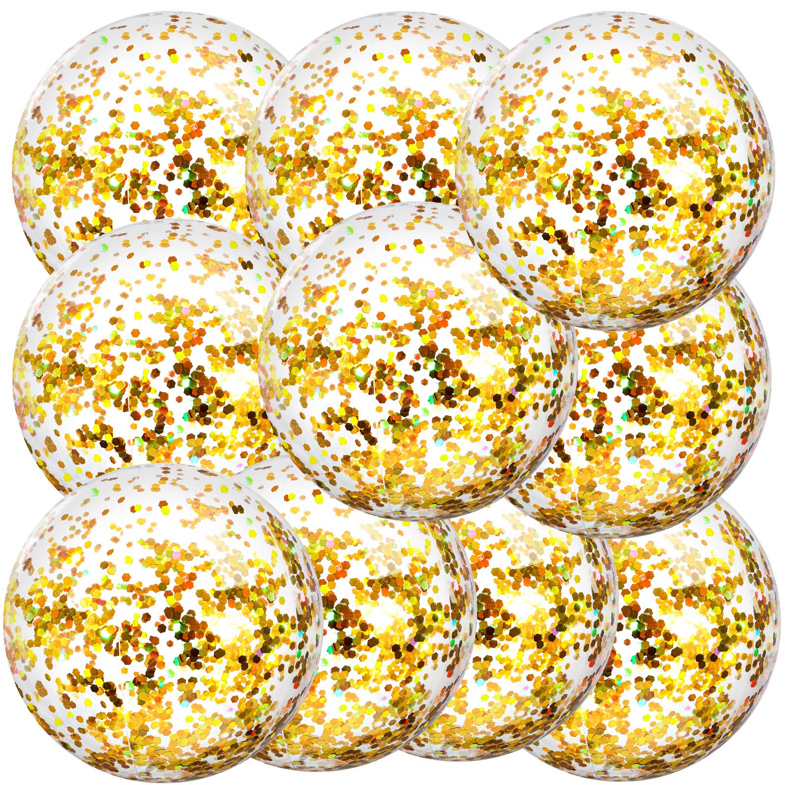 10 Pack 16-Inch Inflatable Glitter Beach Balls - Gold Confetti Pool Floats for Summer Swimming, Weddings, Christmas Parties & Outdoor Decorations | Perfect for Beach Games, Pool Parties & Holiday Celebrations