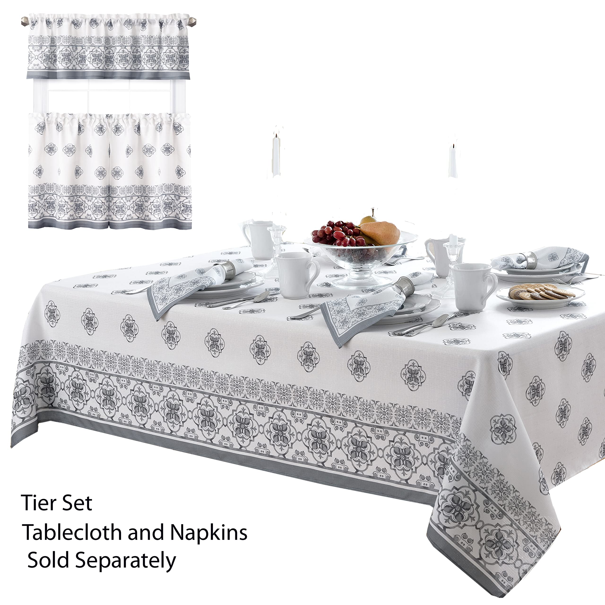 Premium Newbridge Rectangle Fabric Placemats Set of 4 - Mykonos Grey Mediterranean Style, Stain Resistant & Wrinkle-Free for Indoor & Outdoor Use - Perfect for Dining Table, Patio, and Entertaining