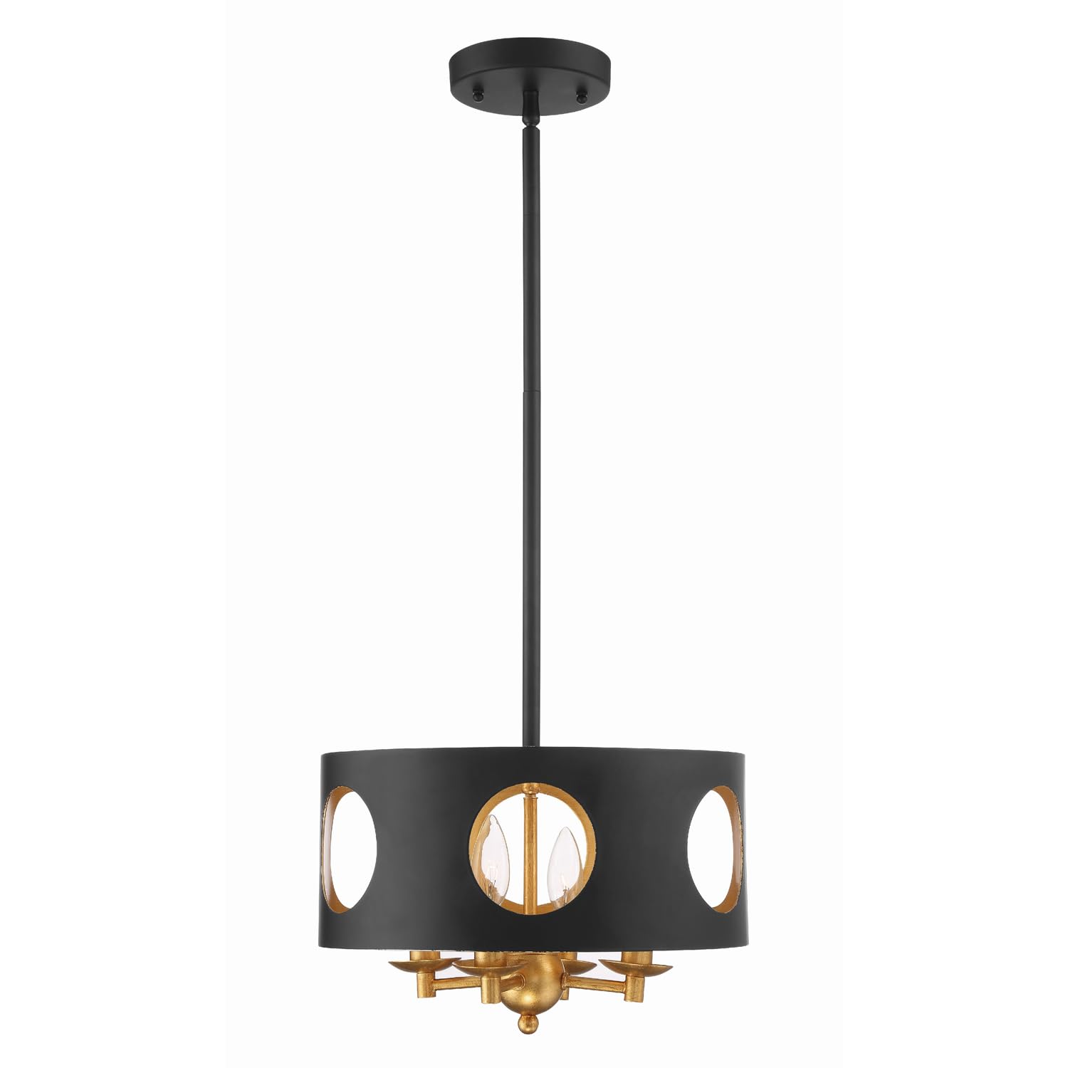 Crystorama Odelle 4-Light Black and Antique Gold Mini Chandelier - Elegant Lighting Fixture for Dining Room, Bedroom, or Entryway Decor