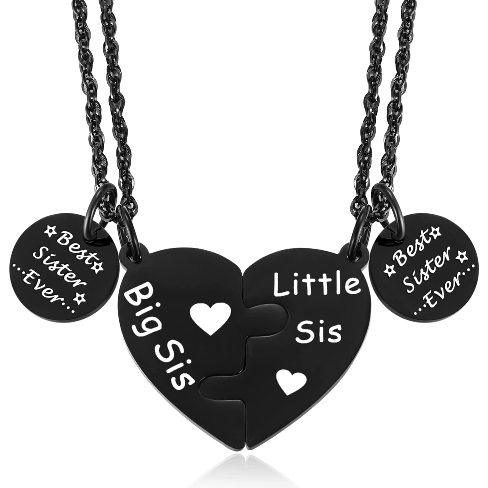 Ralukiia Matching Heart Necklace Set for Sisters - Best Sister Gift for Birthday, Christmas & Anniversaries | Big Sis & Lil Sis Jewelry for Special Bonding Moments