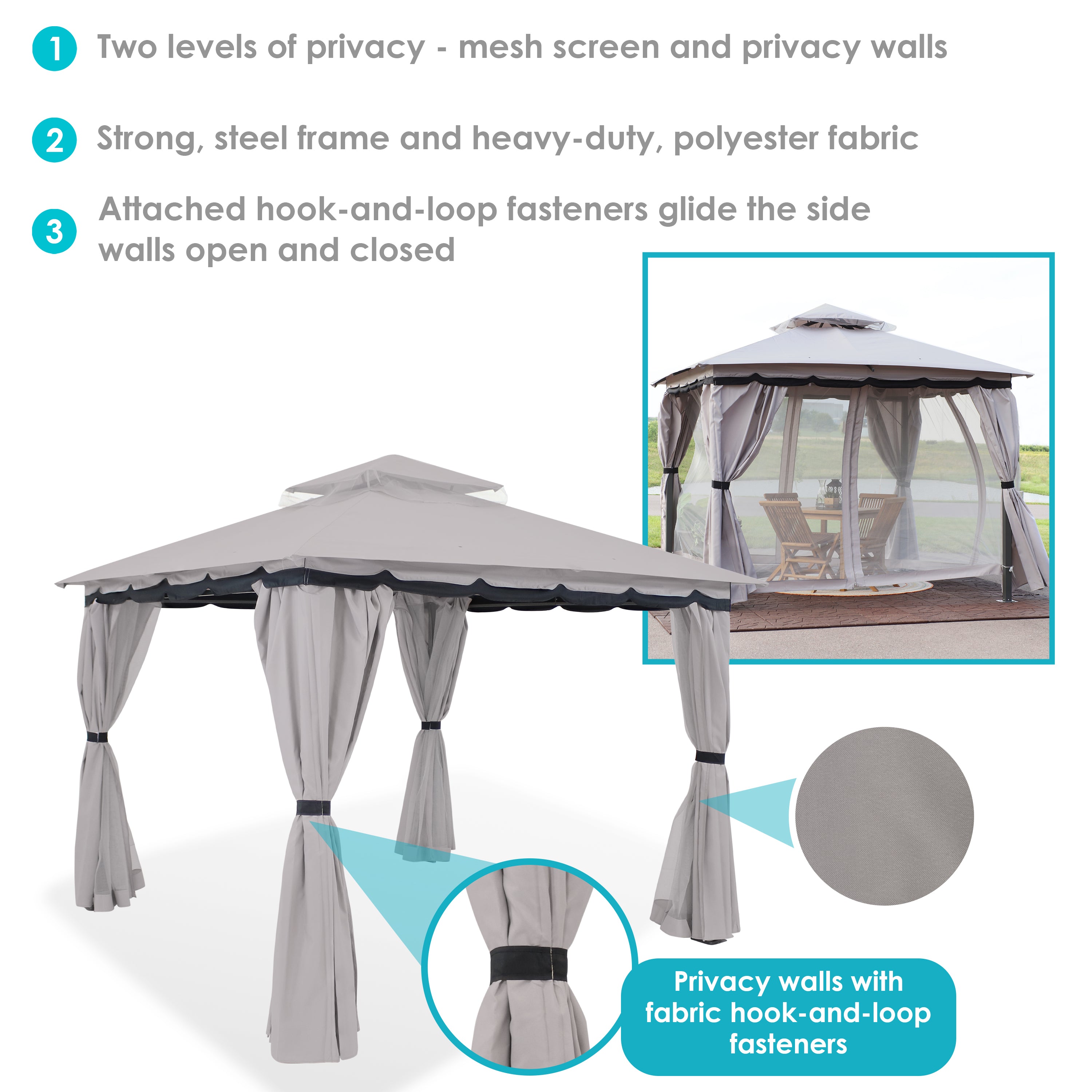 10' x 10' Sunnydaze Outdoor Gazebo with Mesh Screens & Privacy Walls - Perfect for Backyard, Patio, and Garden Relaxation
