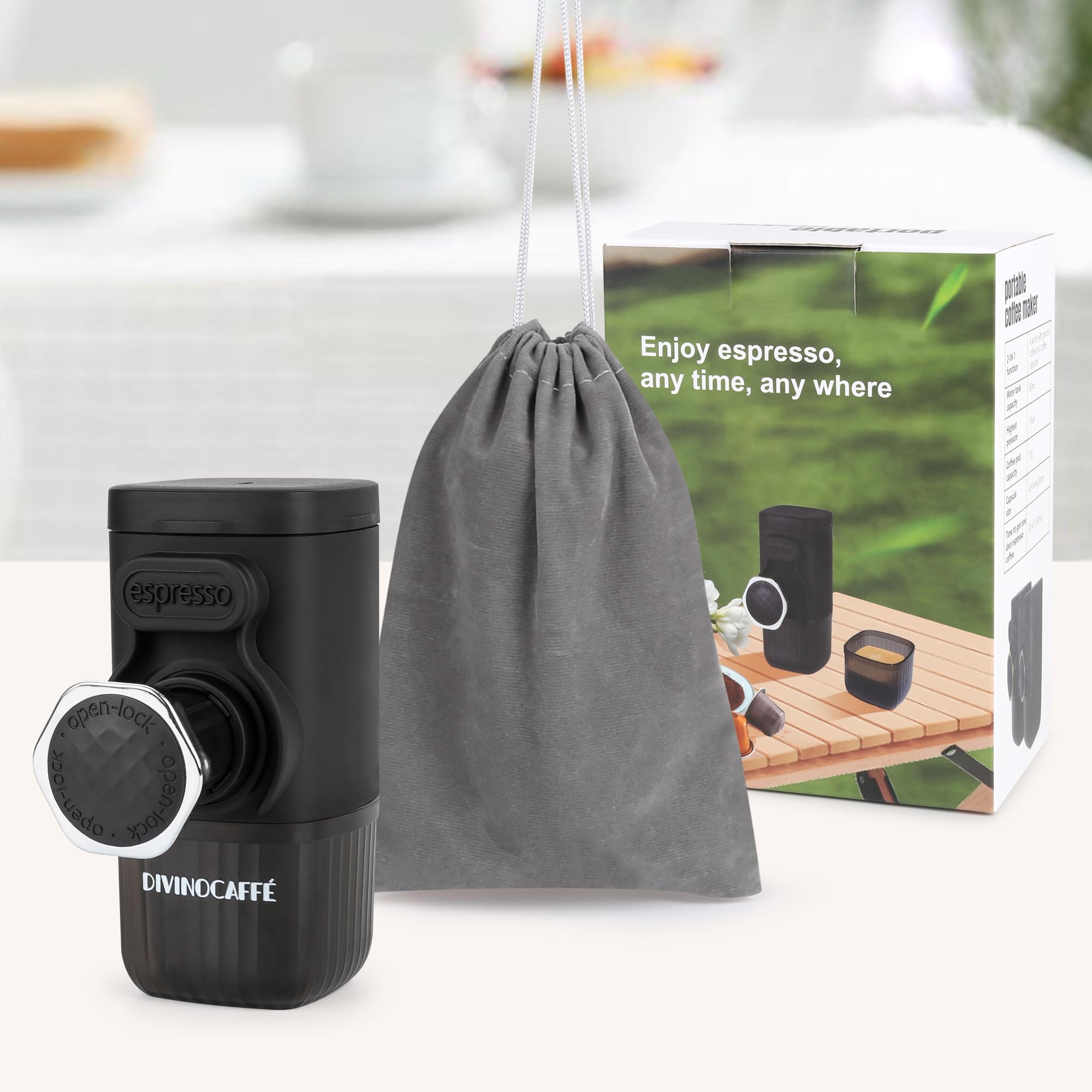 Mini Espresso Machine | Portable Manual Coffee Maker with 18 Bar Pressure | Compatible with Capsules & Ground Coffee | Compact Travel & Camping Espresso Maker | Perfect for Home, Office, Outdoor Adventures & Gifts