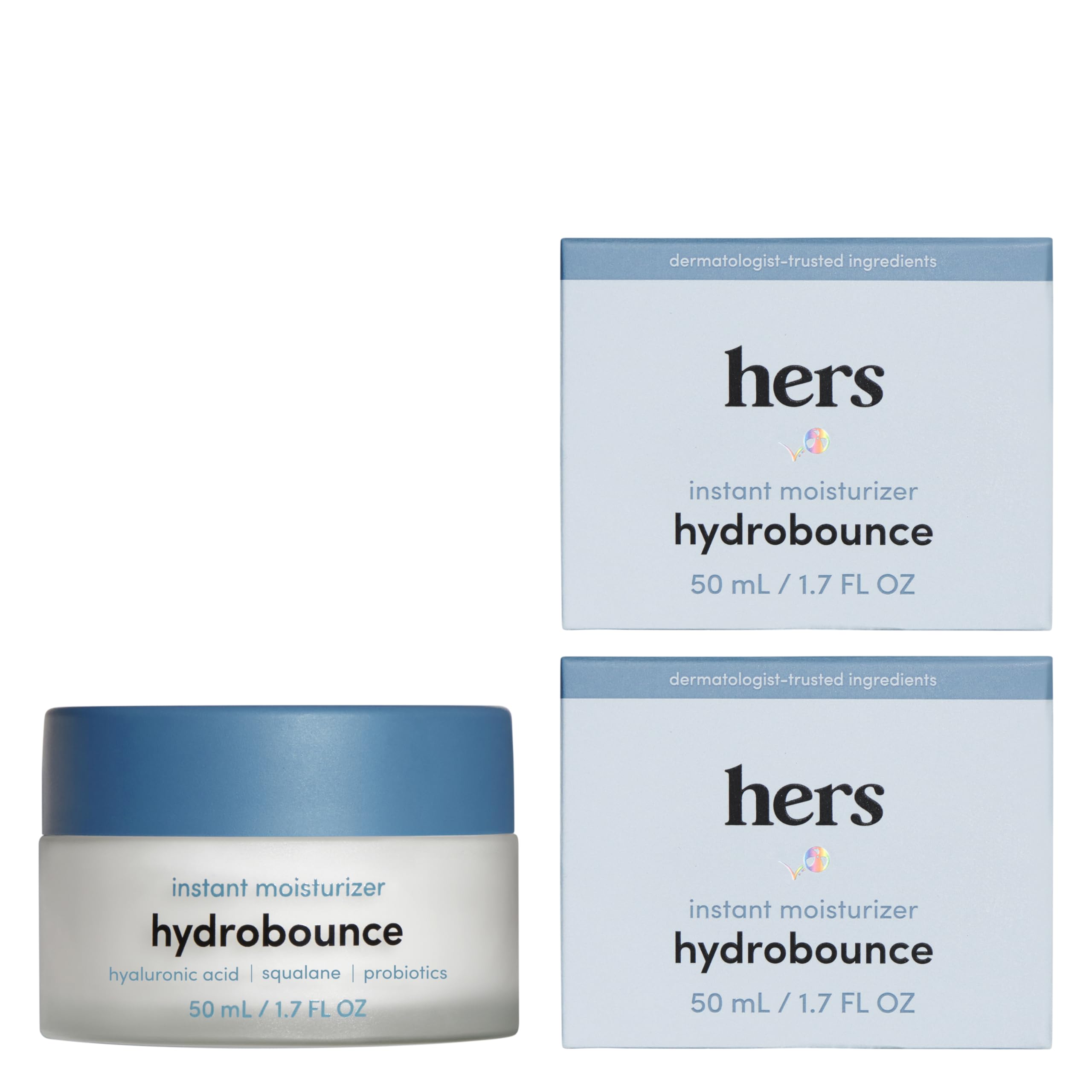 Hydrobounce Instant Moisturizer with Hyaluronic Acid & Squalane - Deep Hydration Face Cream for Dry, Oily & Sensitive Skin - Anti-Aging Formula Reduces Fine Lines - Probiotic Enriched Moisturizer (2 Pack) - Perfect for Daily Skincare Routine & Travel