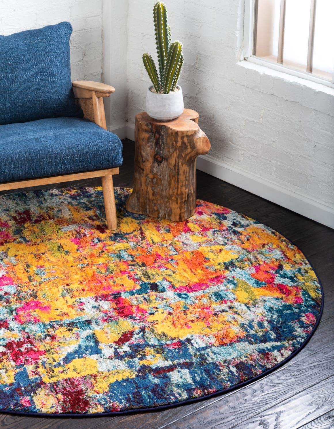 Unique Loom Estrella Collection 8x8 ft Modern Abstract Distressed Area Rug in Navy Blue - Perfect for Living Room, Bedroom, or Office Decor