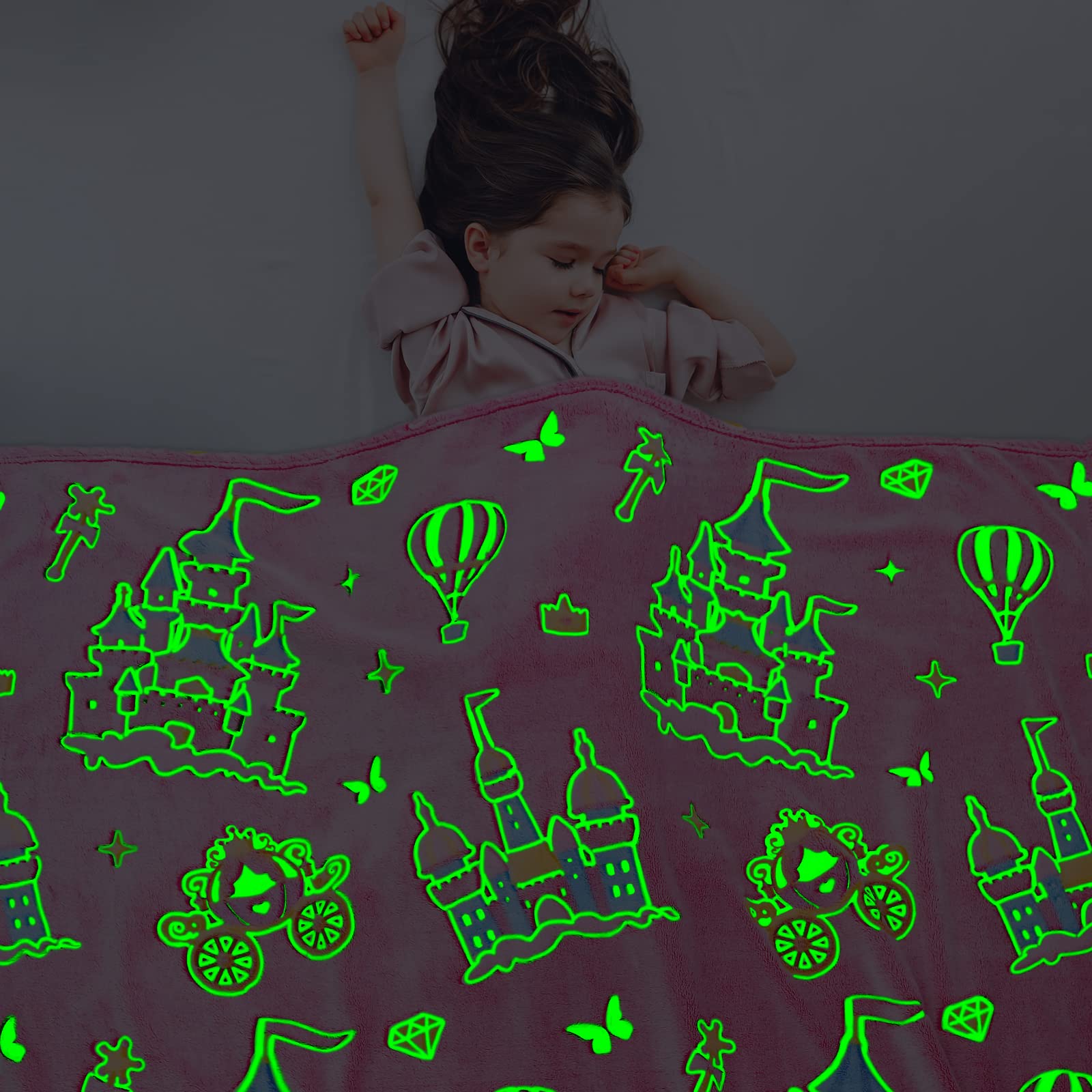 BORORO Princess Blanket for Girls - Glow in The Dark Pink Castle Blanket, Soft & Cozy Birthday Gift for Toddlers, Kids, Women | Perfect for Bedtime, Movie Nights & Princess-Themed Parties