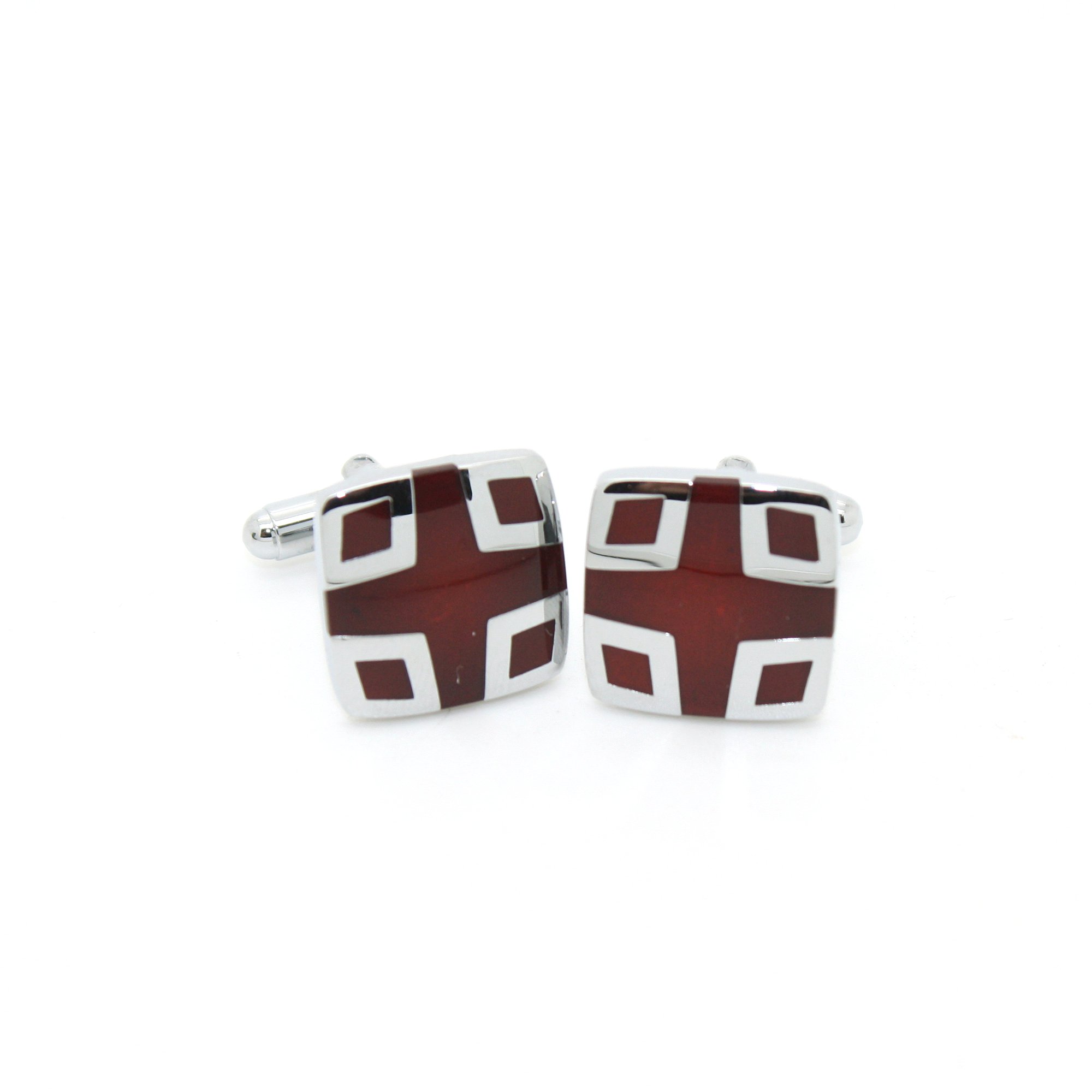 Elegant Silvertone Burgundy Cufflinks for Men - Premium Gift Set with Jewelry Box - Perfect for Weddings, Formal Events & Business Attire
