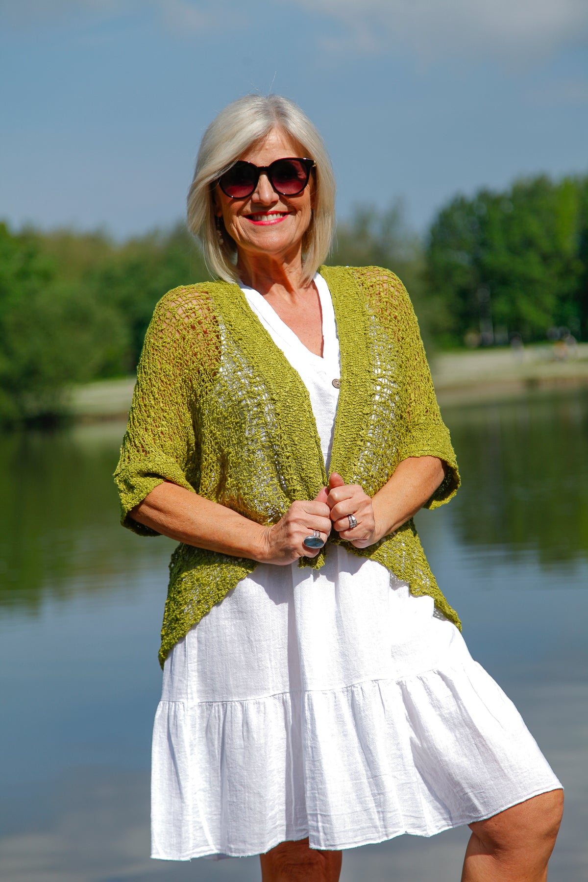 Pippa Popcorn Knit Shrug Cardigan for Women - Soft Pistachio Green Lightweight Cover-Up for Casual Outings & Cozy Evenings