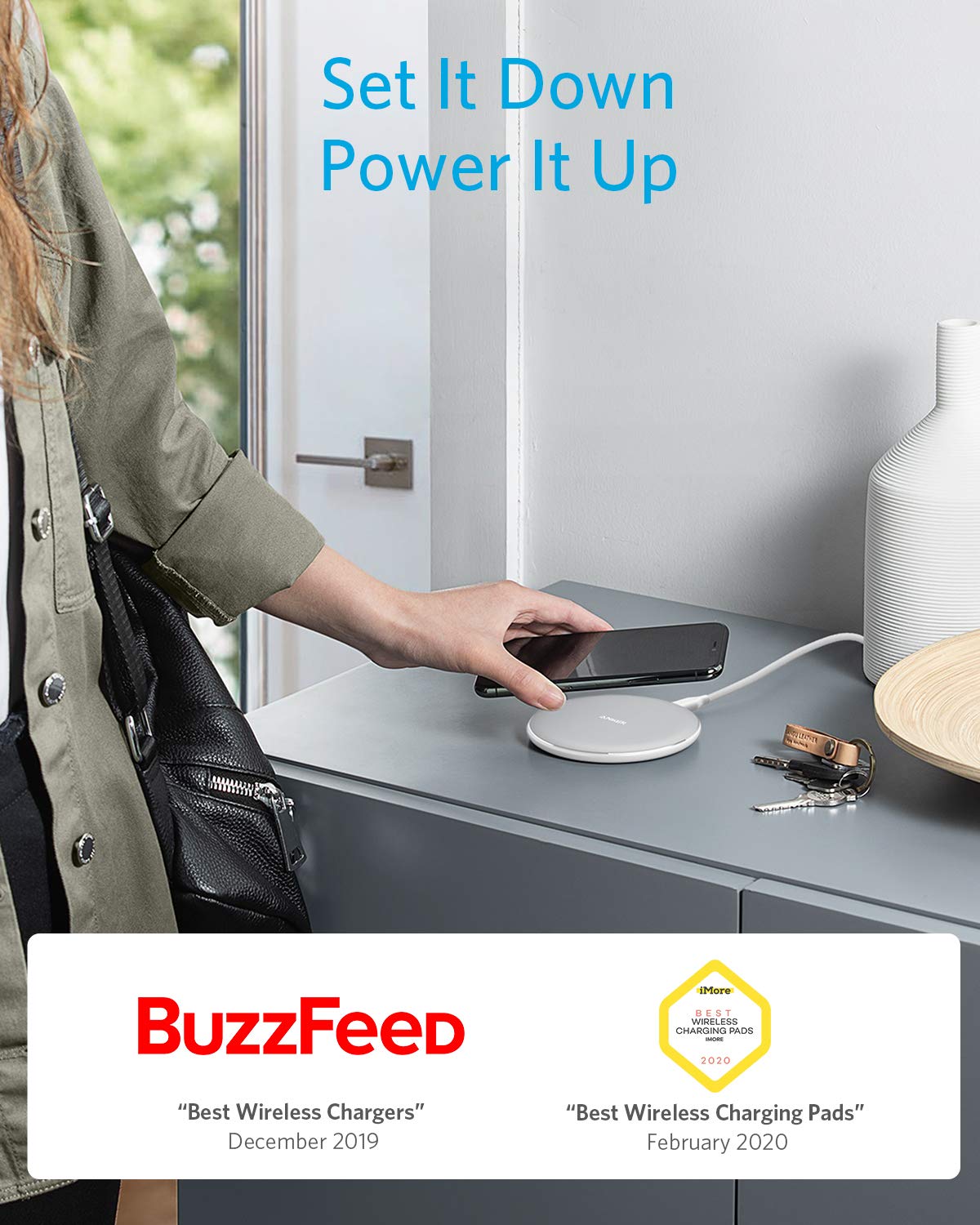 Anker 313 Qi-Certified 10W Fast Wireless Charging Pad - Compatible with iPhone 16/15/14/12 Series, Samsung Galaxy, AirPods - Perfect for Bedside, Office & Car Charging (No AC Adapter, Non-MagSafe)