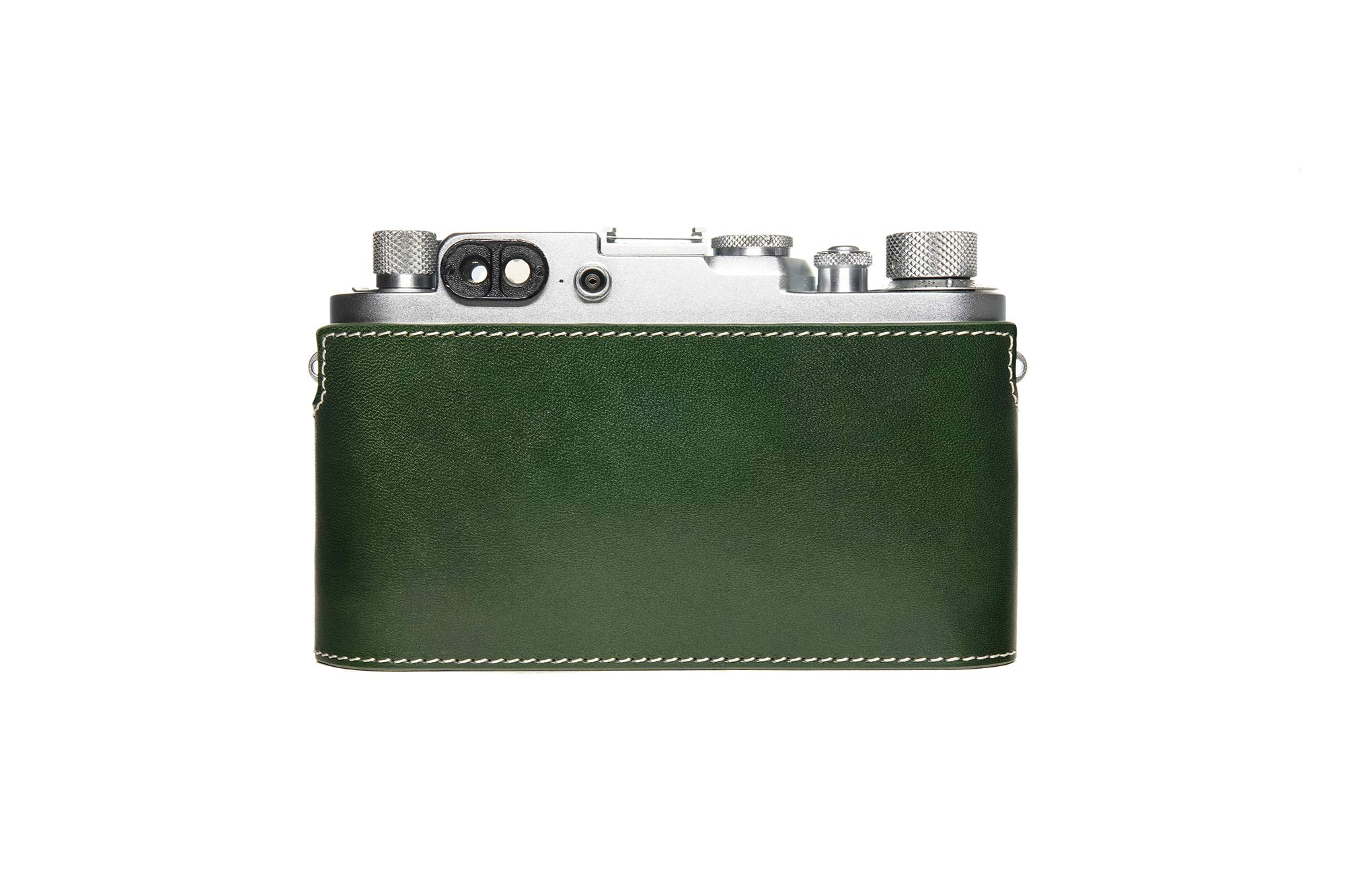 **BolinUS Genuine Leather Half Case for Leica IIIg Camera - Handcrafted Real Leather Cover (Green) - Protects Camera & Selfie Stick - Perfect for Travel, Street Photography & Vintage Enthusiasts**