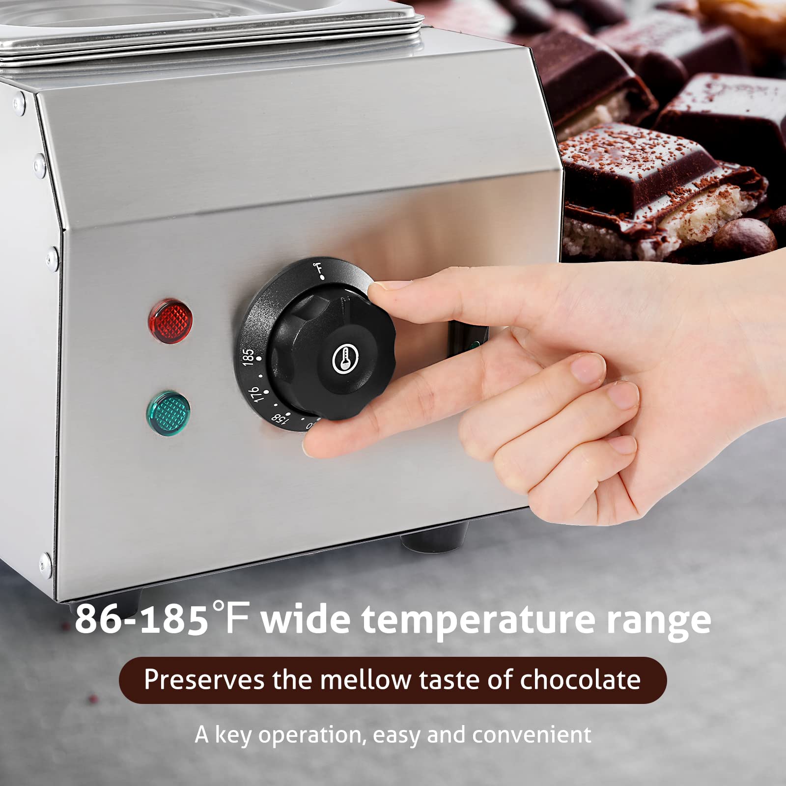 Commercial Chocolate Melting Pot - 2 Tanks 9lbs Stainless Steel Chocolate Tempering Machine for Home, Bakery & Candy Making - Perfect for Melting, Dipping & Molding Chocolate Treats