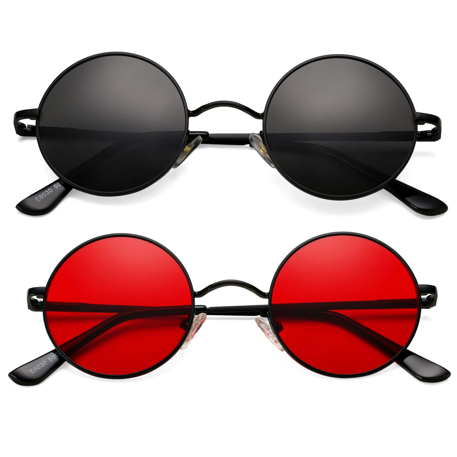Vintage Round Polarized Sunglasses for Women & Men - UV400 Protection Metal Frame Retro Hippie Sun Glasses - Perfect for Beach, Driving & Outdoor Activities