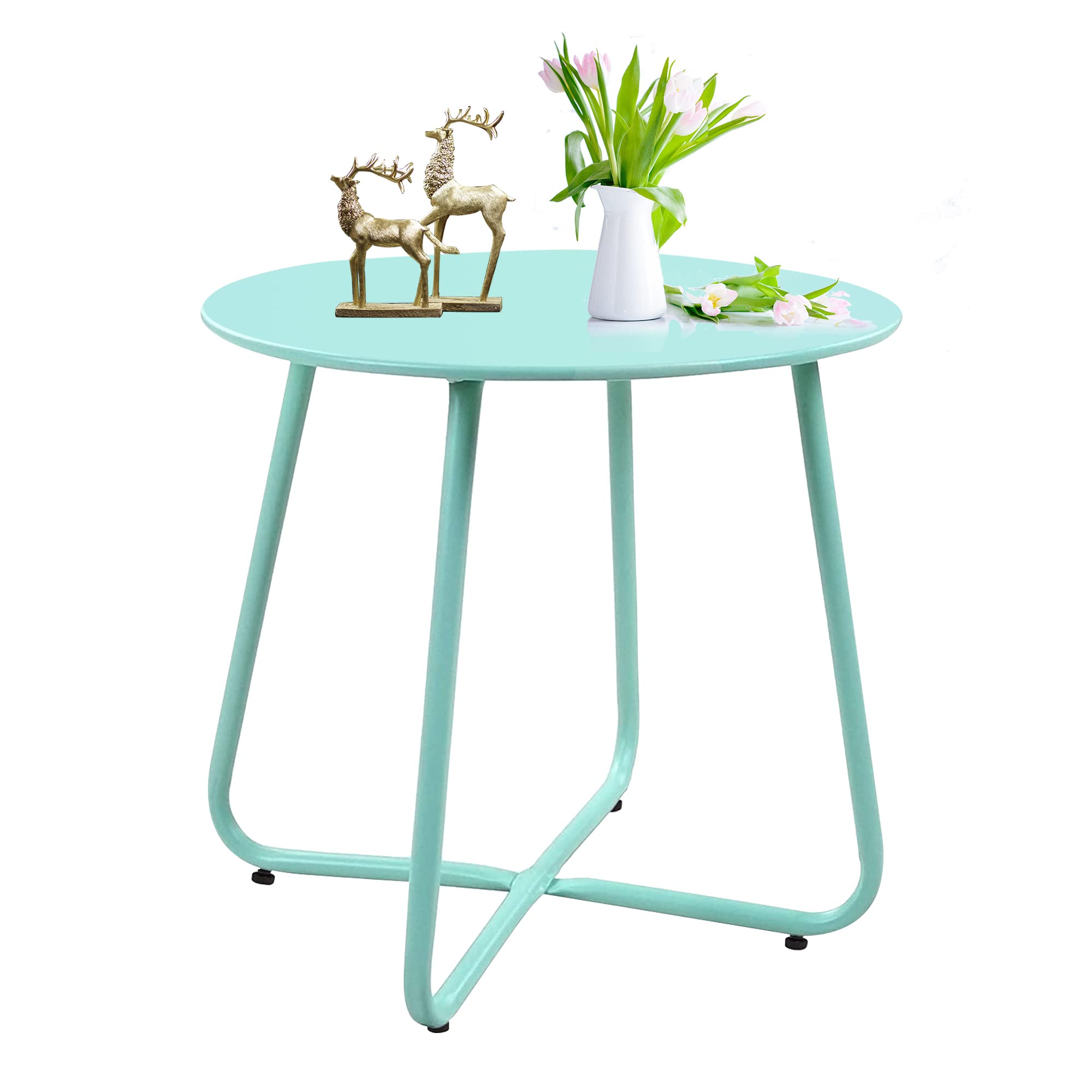 SUNYPLAY Round Metal Patio Side Table - Weatherproof & Portable Outdoor End Table for Garden, Porch, Balcony, Yard - Perfect for Drinks, Books & Decor