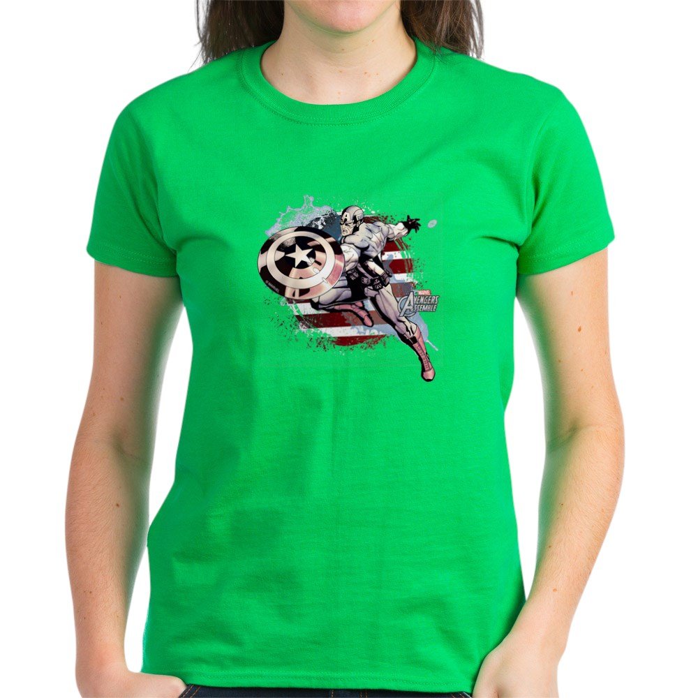 Grunge Captain America Women's Dark Cotton T-Shirt | Marvel Superhero Graphic Tee | Casual Wear & Cosplay Outfit