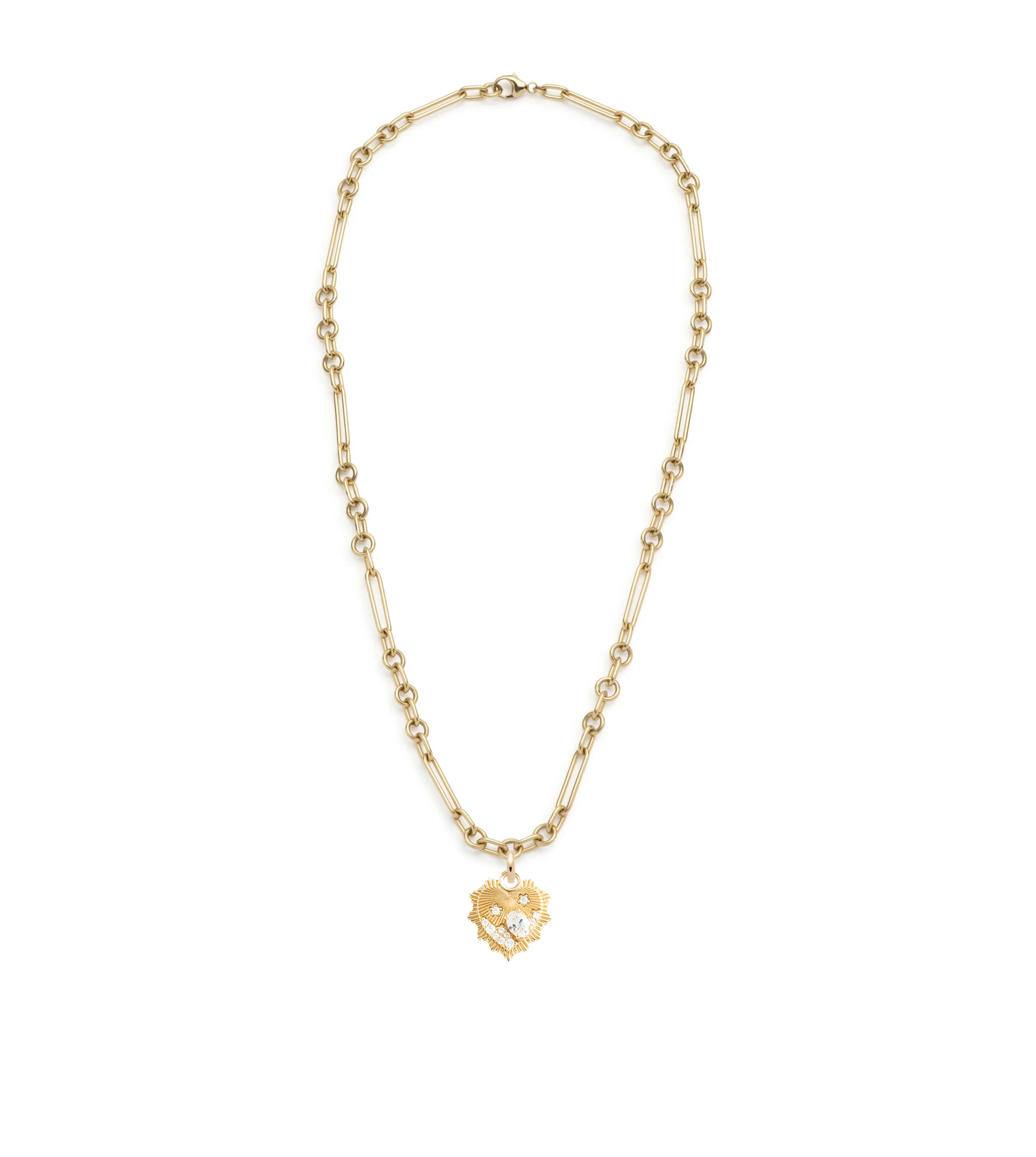 Heart Love Token Small Mixed Clip Necklace - 14K Yellow Gold with Diamond Accents | Perfect for Valentine's Day, Anniversary & Romantic Gifts