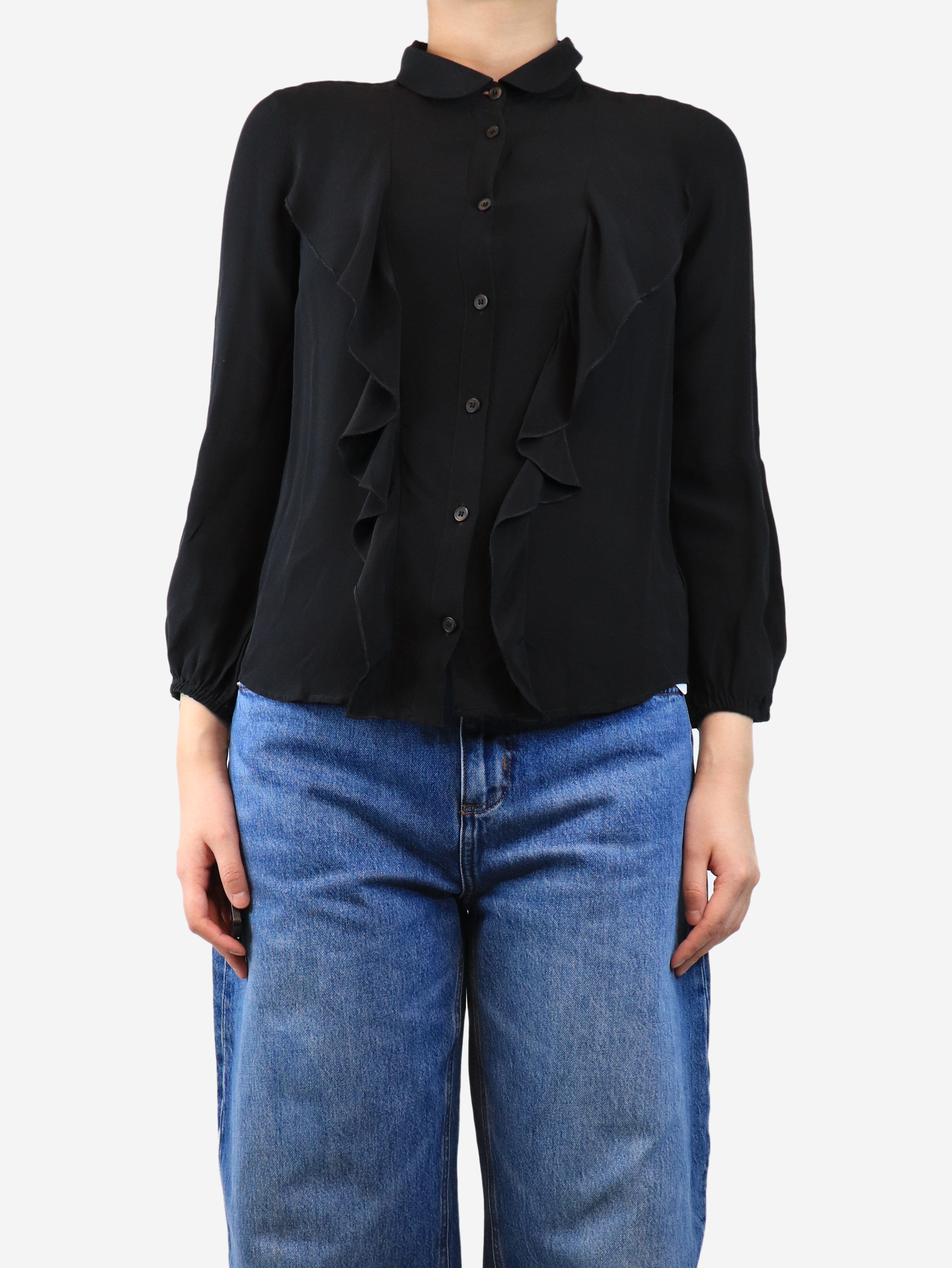 Elegant Black Ruffled Blouse for Women - UK Size 8 | Trendy Flowy Top for Office, Date Night & Special Occasions