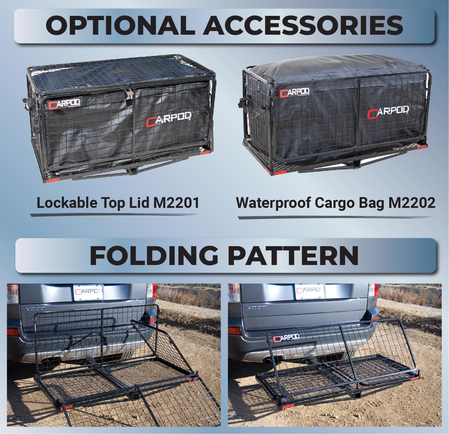 Lockable Carpod Cargo Carrier Hitch Basket - 14 cu ft Storage, 450 lb Capacity | Durable Galvanized Steel Frame | Folds Flat for Easy Storage | True 2