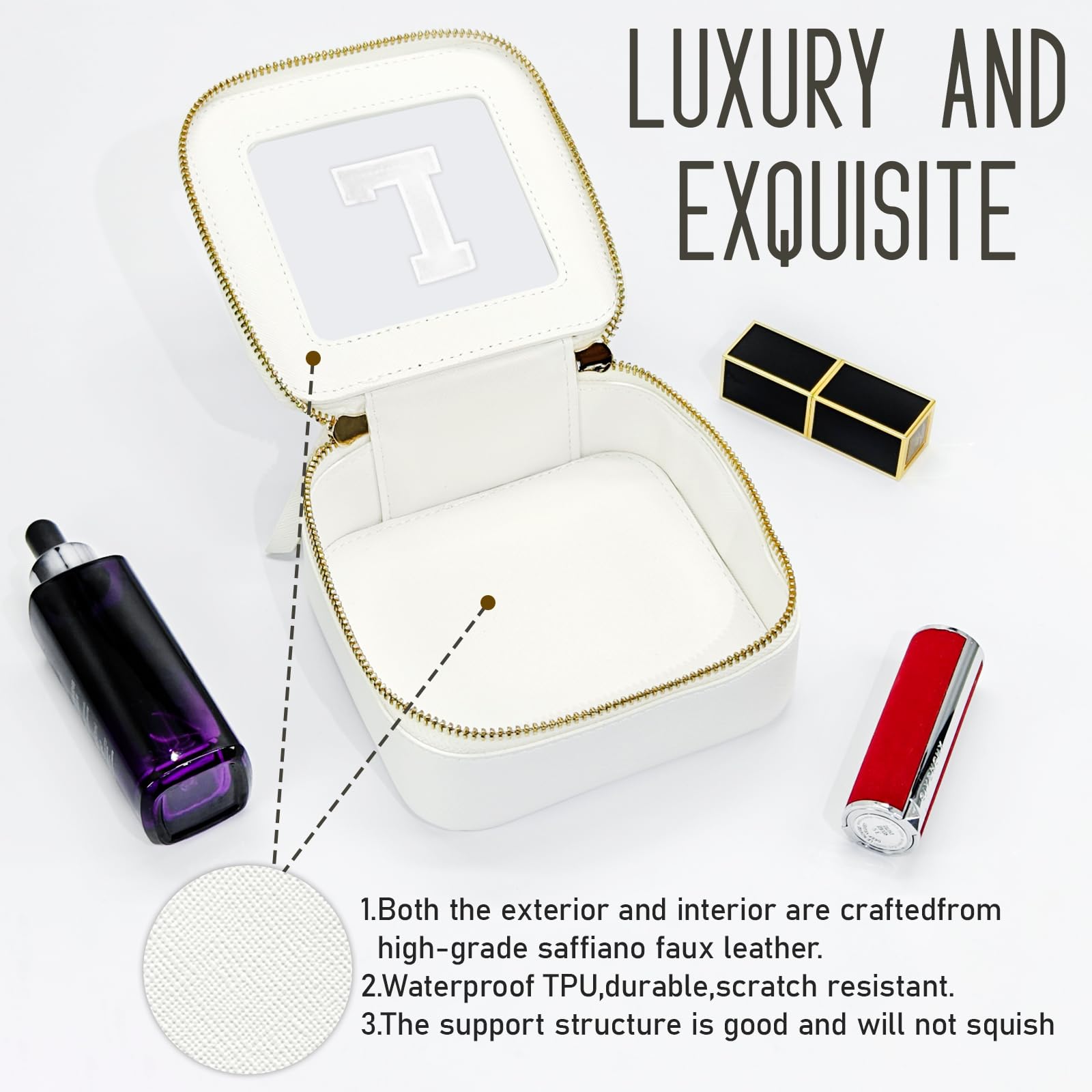 Clear Initial Makeup Bag Set - Travel Cosmetic Organizer with Handle, Transparent Leather Toiletry Bag, Waterproof Portable Makeup Case for Women (Perfect for Travel, Gym, and Everyday Use)