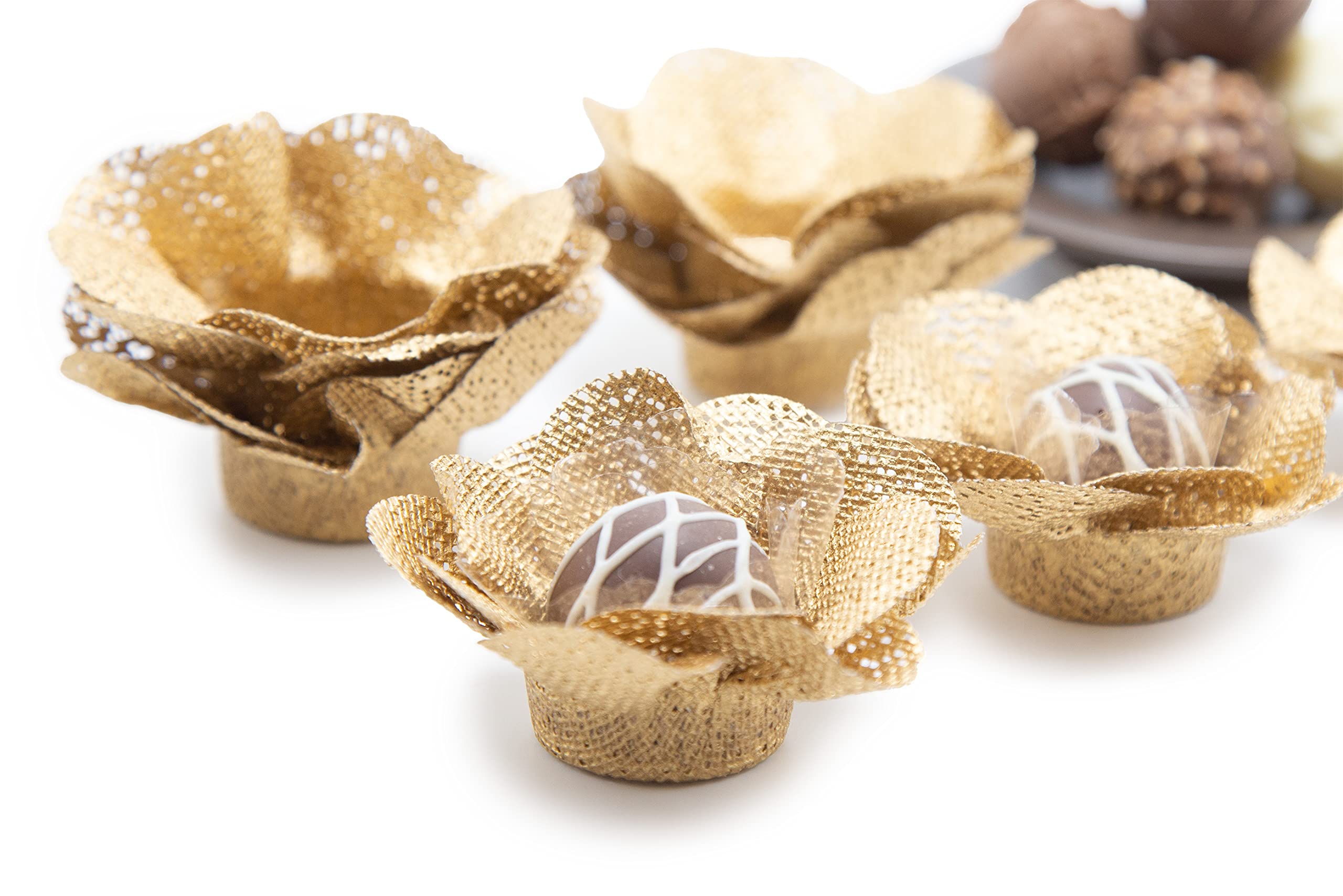Handmade Fabric Truffle Cups - Pack of 20 - Reusable Candy Liners for Chocolate Truffles, Cupcake Wrappers, Brigadeiro & Dessert Decorations - Premium Camellia Gold Fabric - Perfect for Parties, Weddings & Gift Packaging