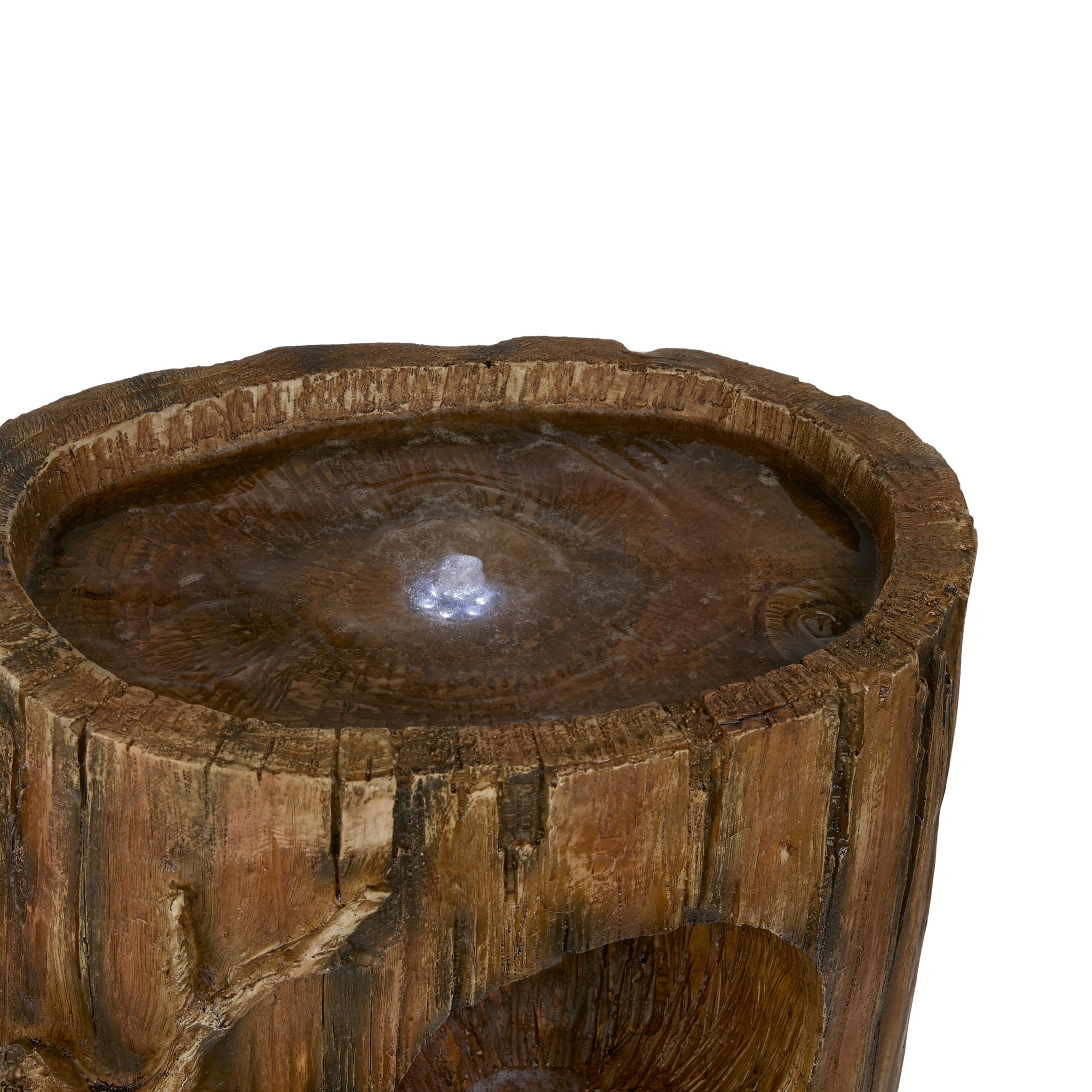 Alpine Corporation 4-Tier Tree Trunk Water Fountain with LED Lights - Outdoor Garden Decor, Patio Waterfall Feature for Relaxing Backyard Ambience