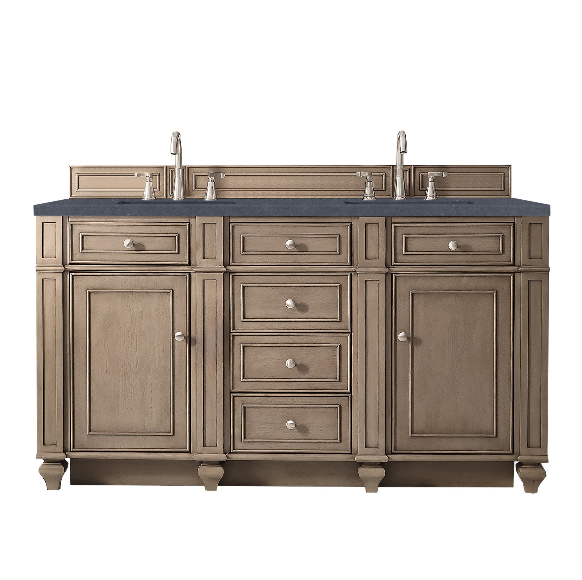 Bristol 60 Inch Double Bathroom Vanity with Whitewashed Walnut Finish and 3CM Charcoal Soapstone Quartz Countertop - Perfect for Master Bathroom Renovation and Modern Home Decor