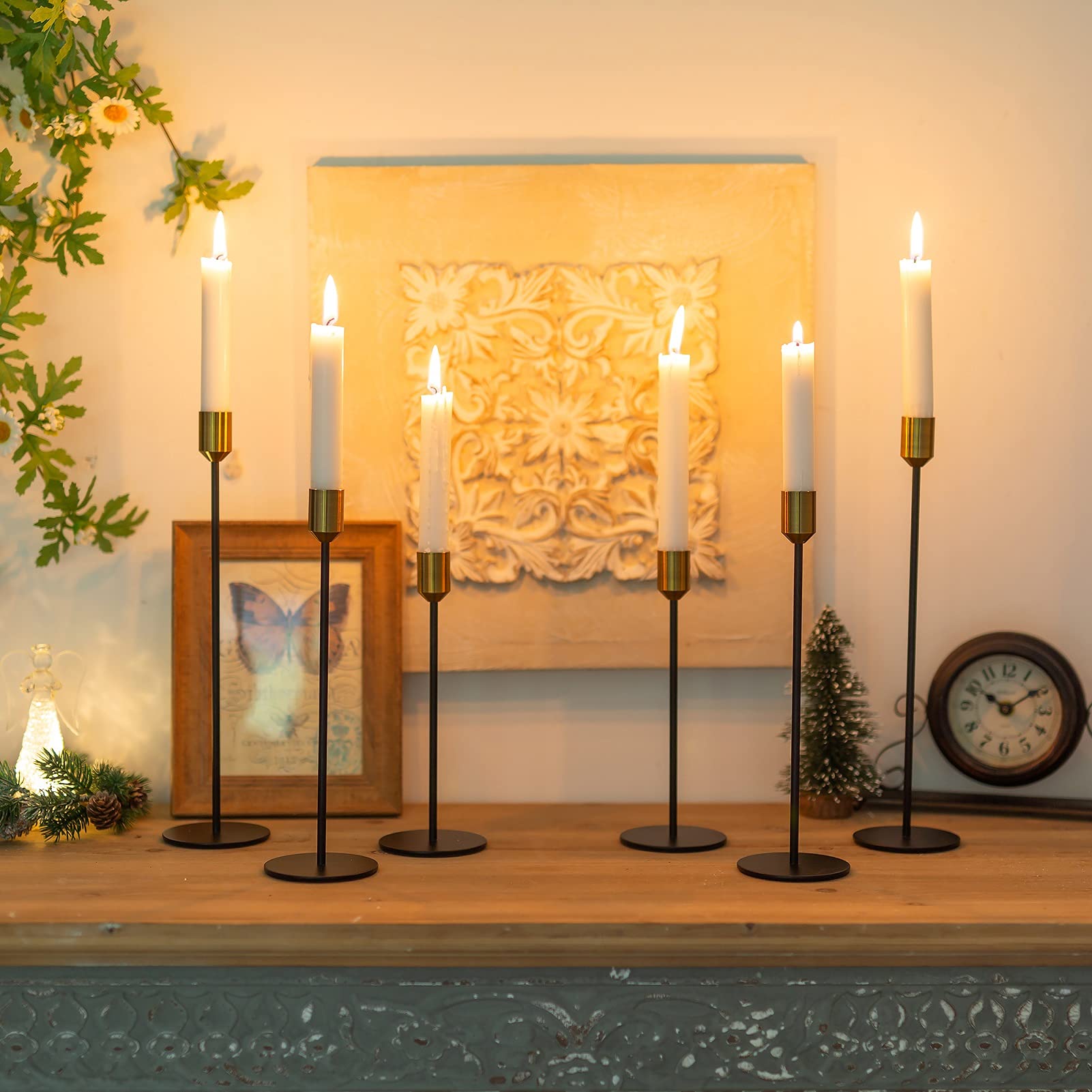 Romadedi Black and Gold Tall Candle Holders - Set of 3 Elegant Taper Candle Sticks for Home Decor, Wedding Centerpieces & Christmas Table Settings (8.5/11/13 Inches) - Perfect for Dining Tables, Mantels & Holiday Displays