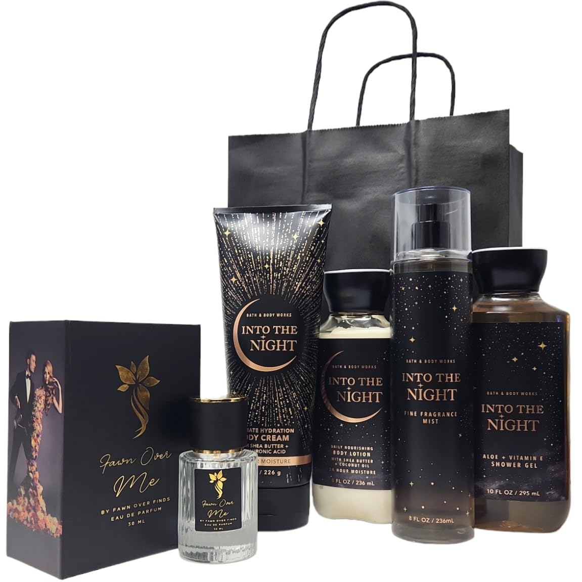 Into The Night Bath & Body Gift Set - Fawn Over Me Perfume, Lotion, Shower Gel, Body Mist & Cream with Elegant Gift Bag | Perfect for Birthday, Anniversary & Holiday Presents