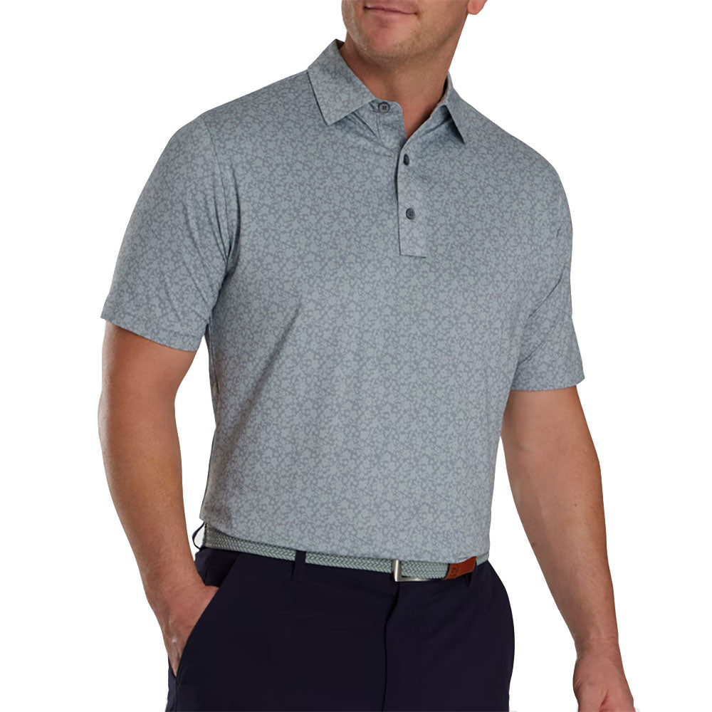 FootJoy Painted Floral Grey Men's Golf Polo Shirt - Moisture-Wicking Performance Top for Golfers | Perfect for Golf Courses, Country Clubs & Casual Wear